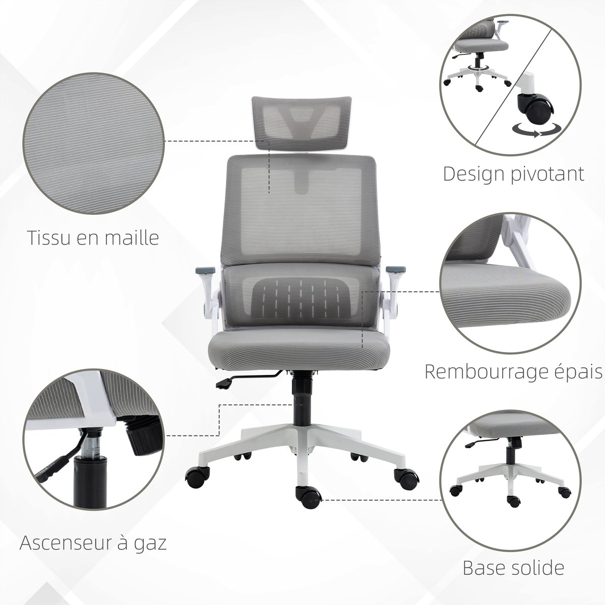Chaise de bureau Maille Gris gris, HOMCOM