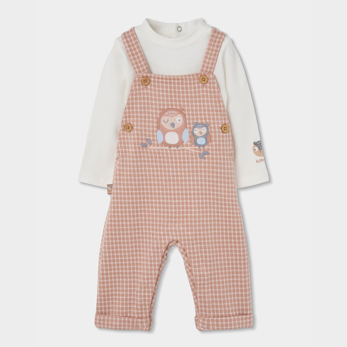 Ensemble maille bébé garçon carreaux brodé hiboux pink, BOBOLI