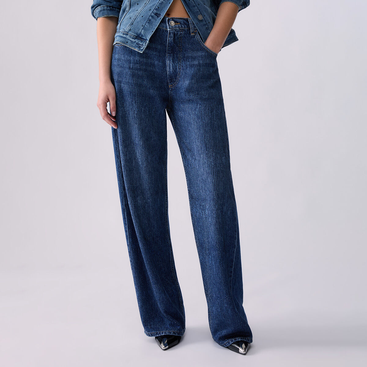 Jean droit avec strass denim bleu, LIU JO