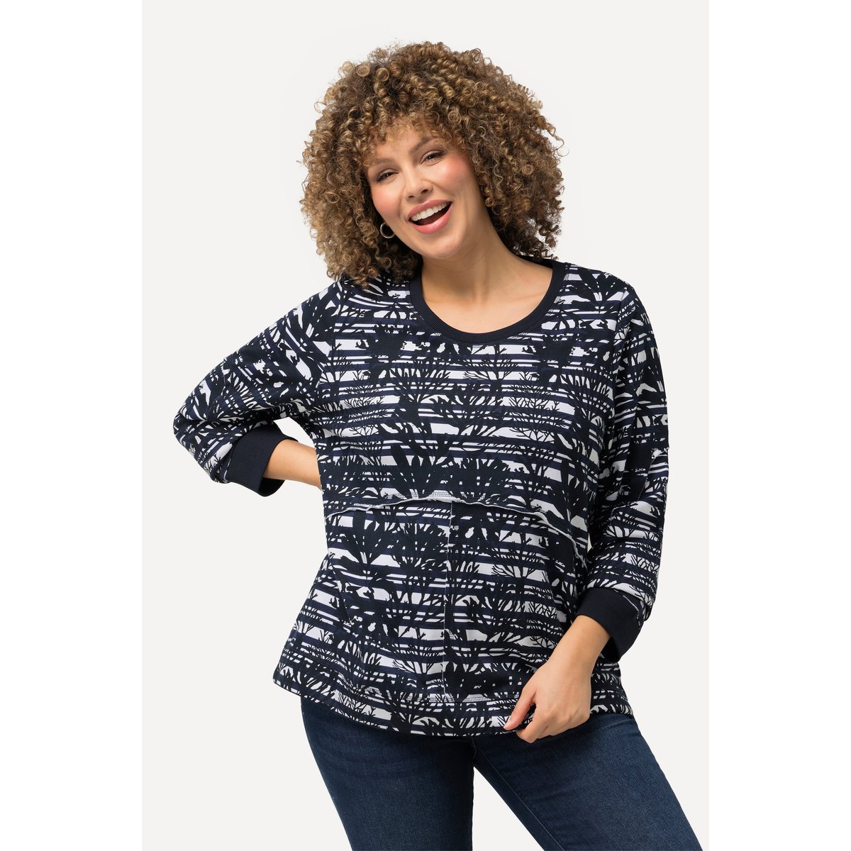 Sweat, côtés ouverts, col rond marine, ULLA POPKEN