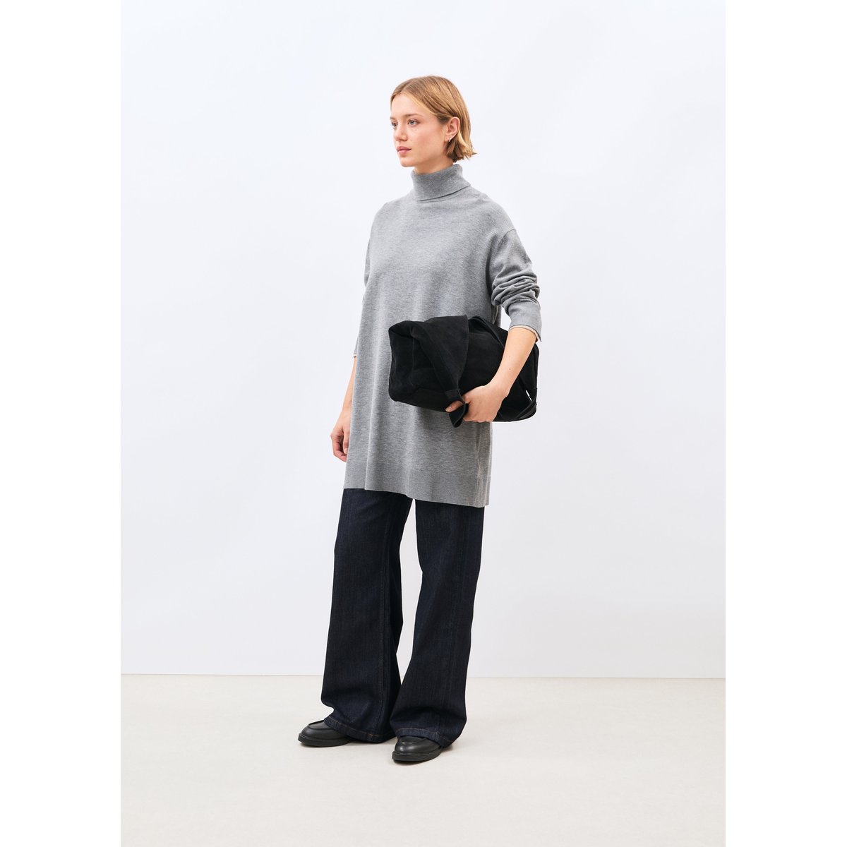 Tunique courte en maille fine manches longues gris chine, HUMILITY
