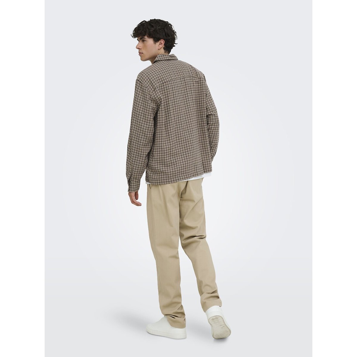 Flanellen hemd Relaxed Fit geruit beige, ONLY & SONS