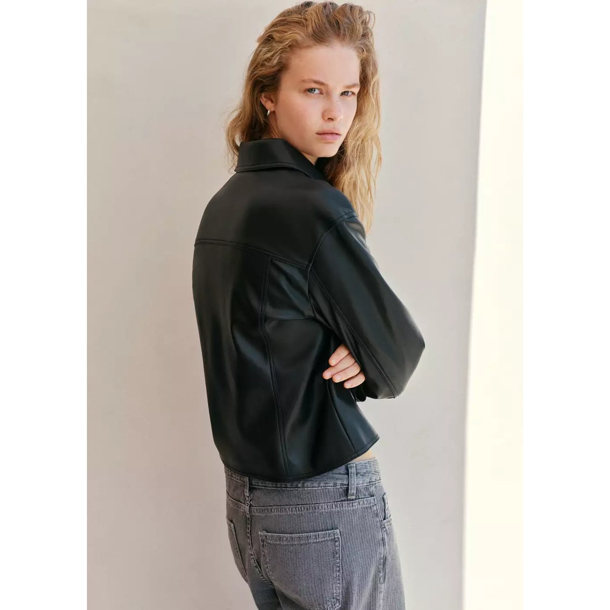 Veste cuir synthétique à fermeture zip noir, MANGO TEEN