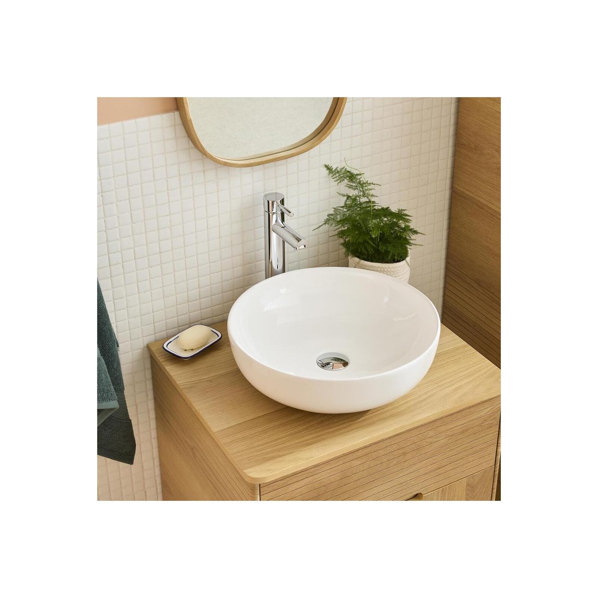 Vasque à poser ronde en céramique blanche 42cm SACHA blanc, MOB IN