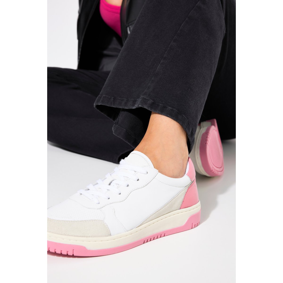 Sneakers en cuir , pied large rose vif, ULLA POPKEN