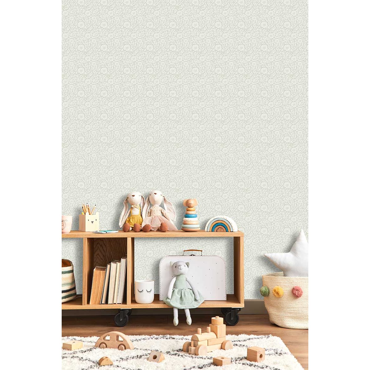 Papier peint floral tissé vert céladon ivoire beige, HEXOA
