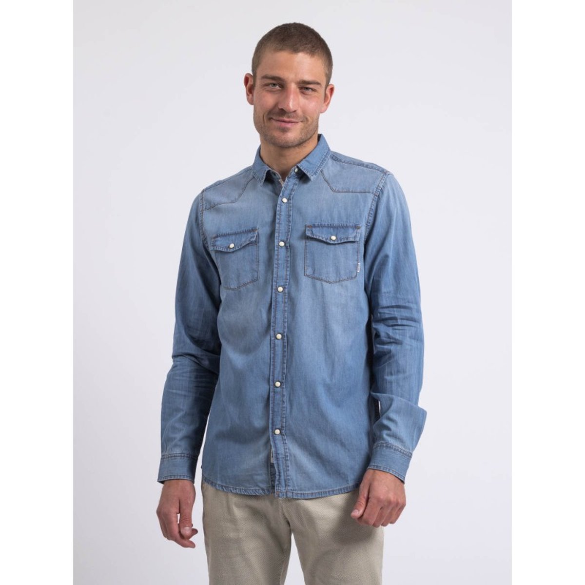 Chemise Manches Longues Effet Denim Derko bleu, RITCHIE