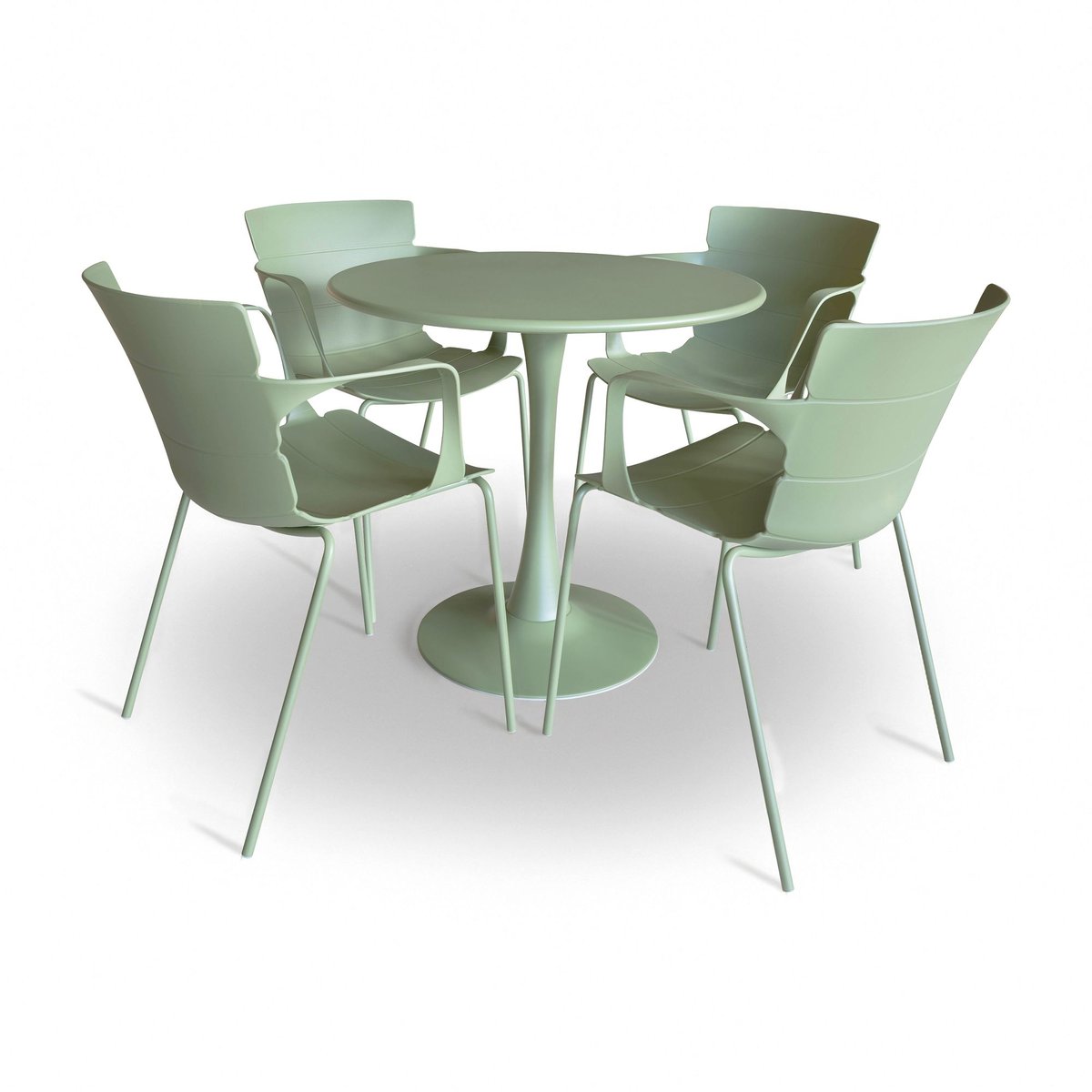 Salon de jardin table et 4 fauteuils en polypropylène et métal, MONTAUK vert, NOW'S HOME