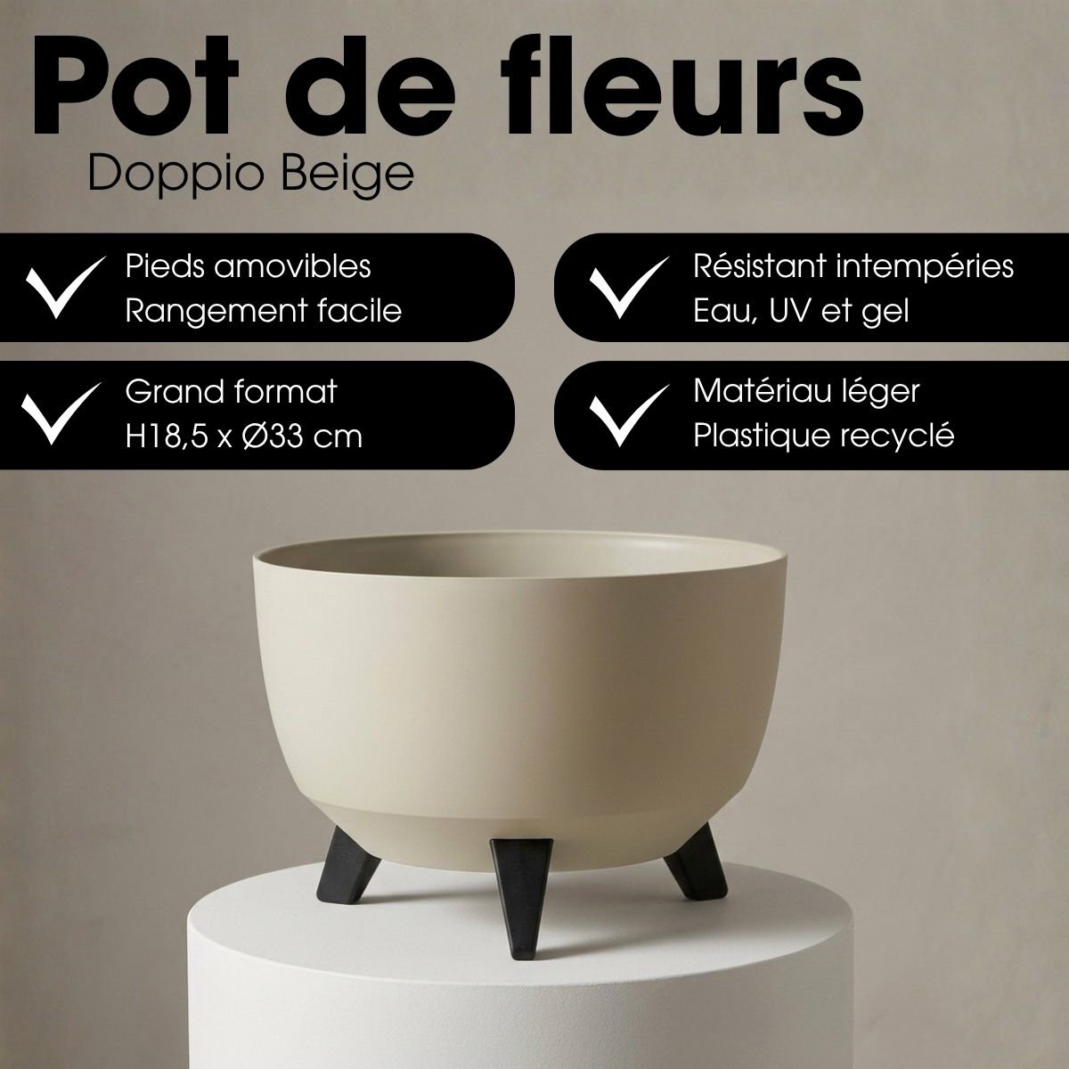 Bac à plantes DOPPIO beige, MICA DECORATIONS