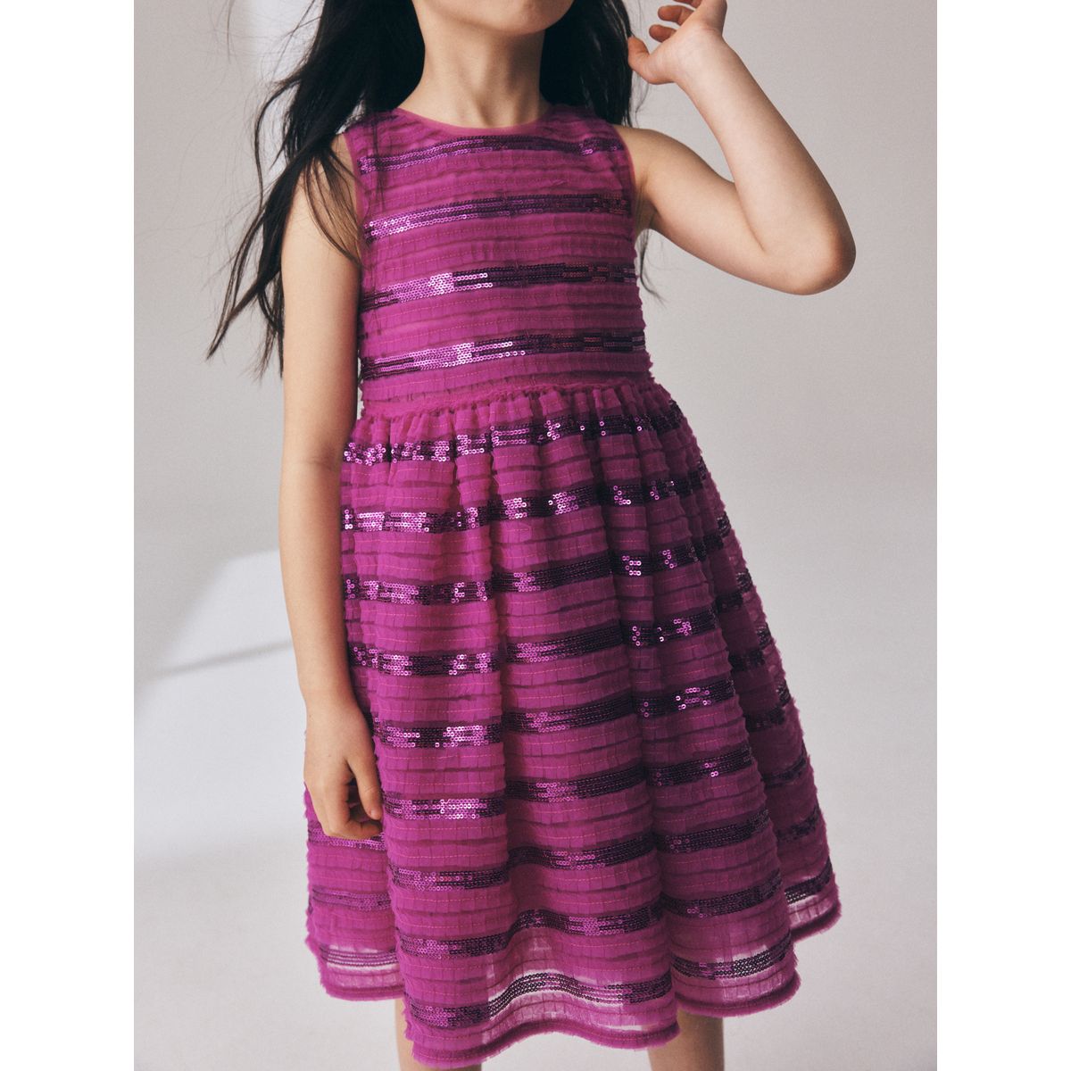 Robe grandes occasions à volants et sequins rose, NEXT