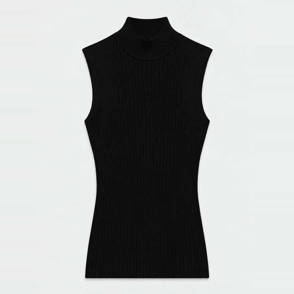 Pull sans manches à côtes uni en coton et cachemire mélangés noir, MONOPRIX