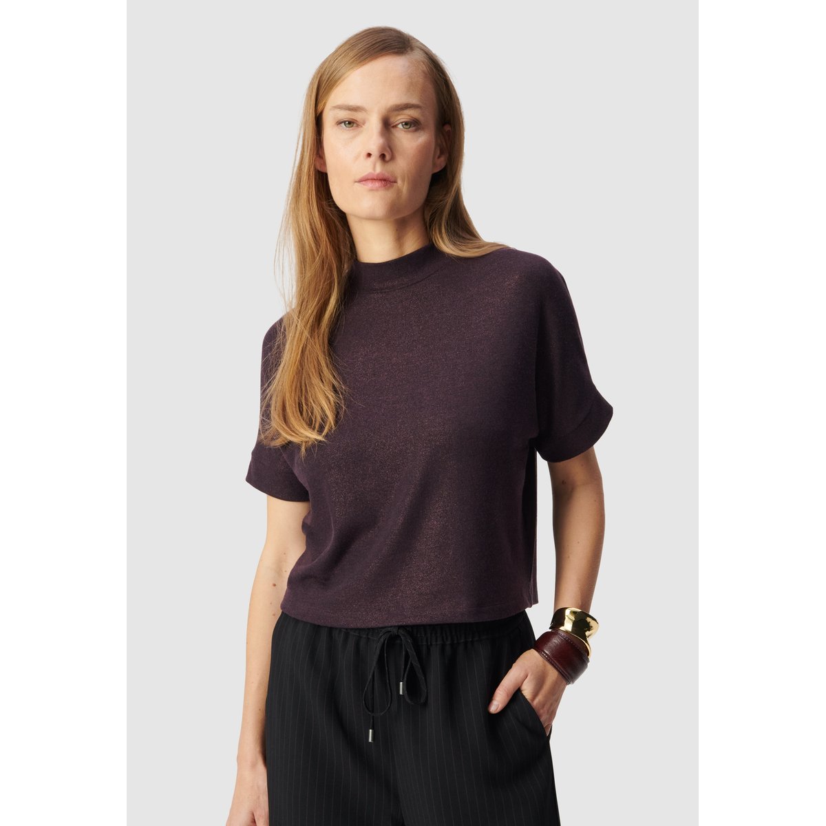 Tee-shirt manches courtes pailleté cassis, IKKS