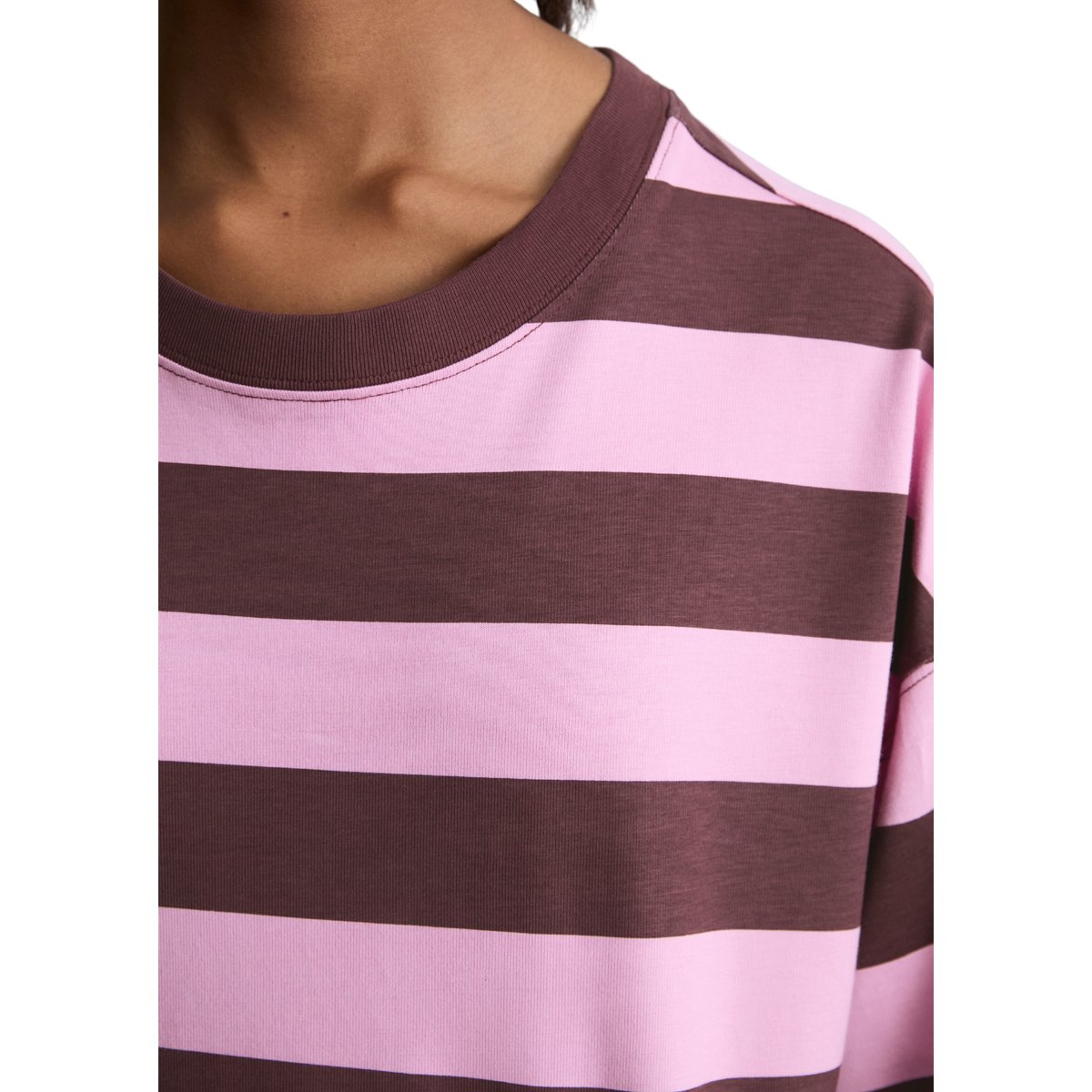 T-shirt long rayé relaxed en jersey lourd rouge foncé, MARC O’POLO DENIM