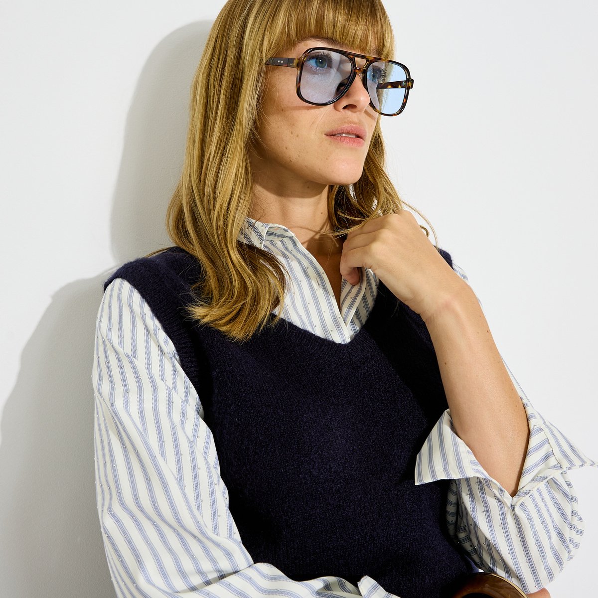 Pull-chemise bi-matière pour bleu marine, GRAIN DE MALICE