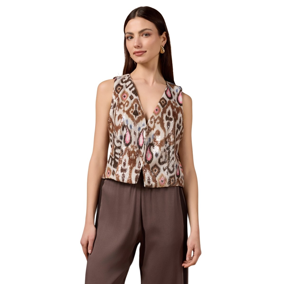 Gilet fantaisie à paillettes beige, OLTRE