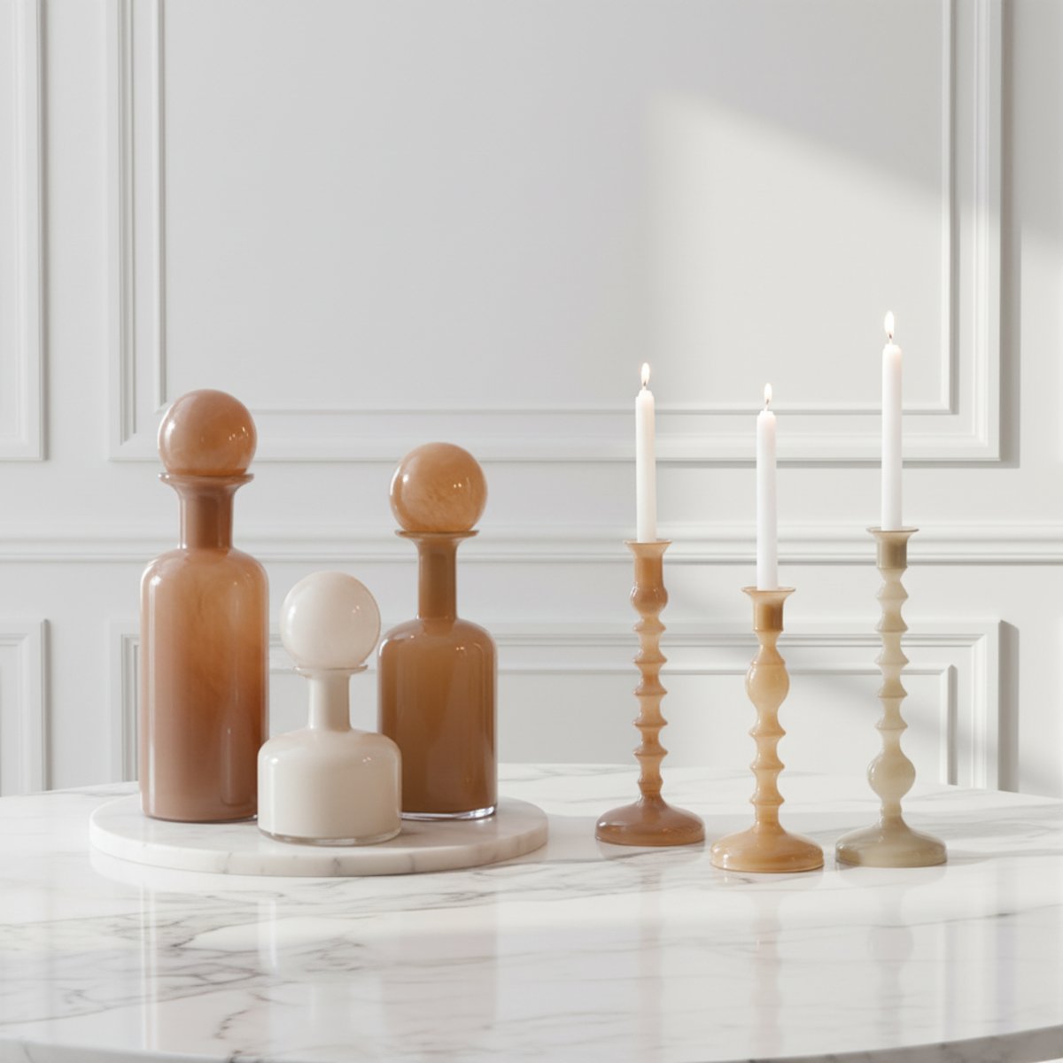 Bougeoir décoratif en verre H22 NUDE beige, SIA DECO
