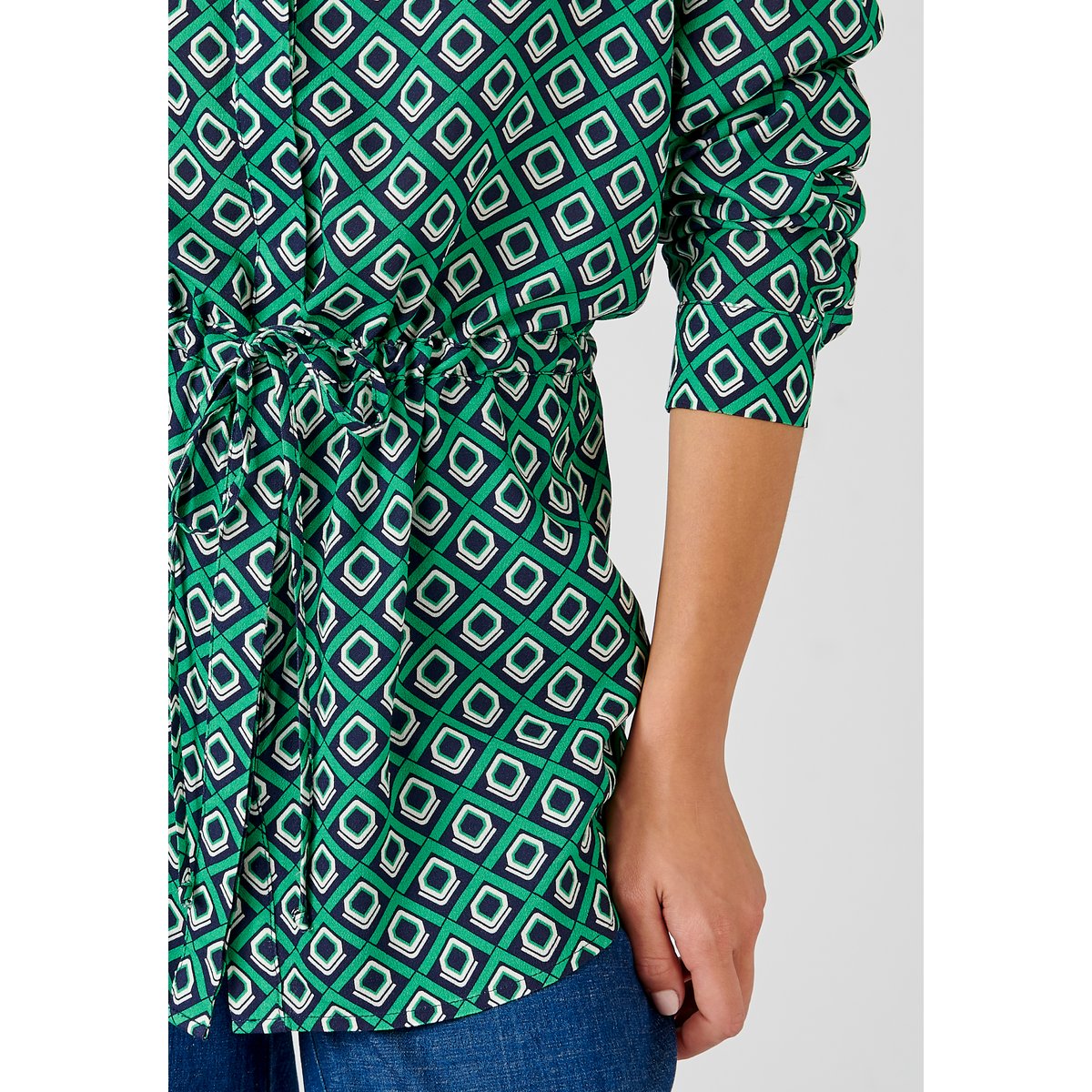 Chemisier-tunique à ceinture fibres viscose vert graphique, DAMART