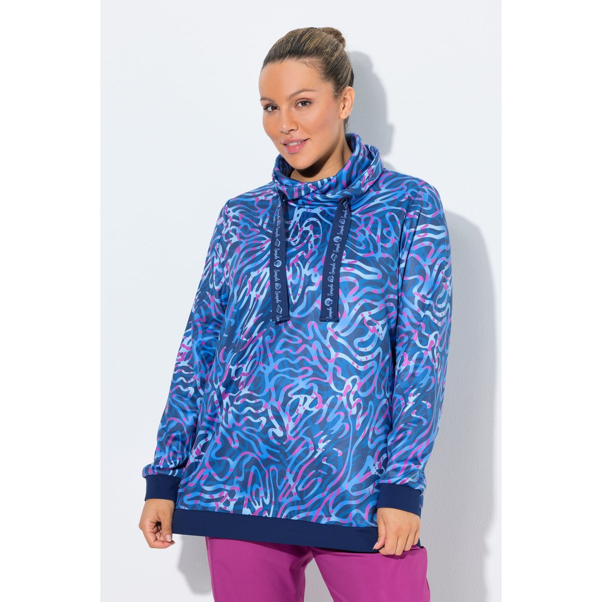 Sweat-shirt manches longues et col montant bleu foncé, ULLA POPKEN