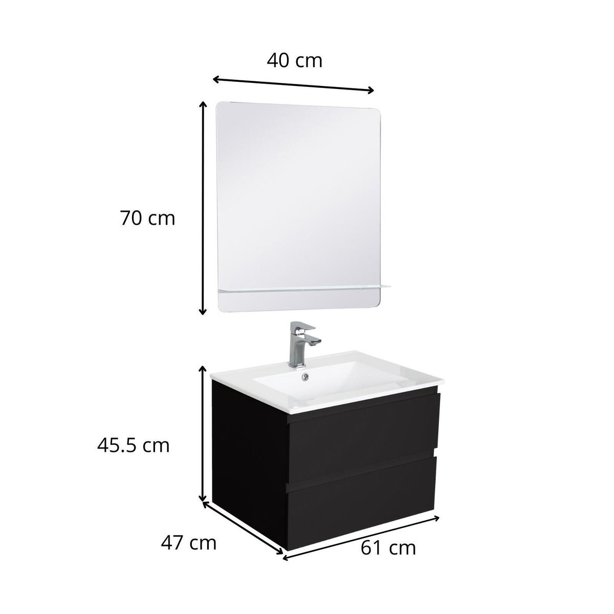 Ensemble meuble simple vasque 60 cm + robinet + miroir SORRENTO décor chêne carbone, MOB IN