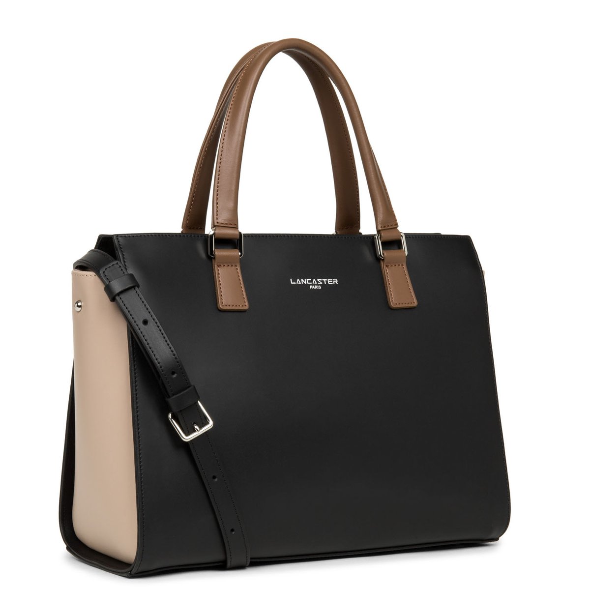 Grand sac cabas main, Made in France SMOOTH noir - nude - vison, LANCASTER