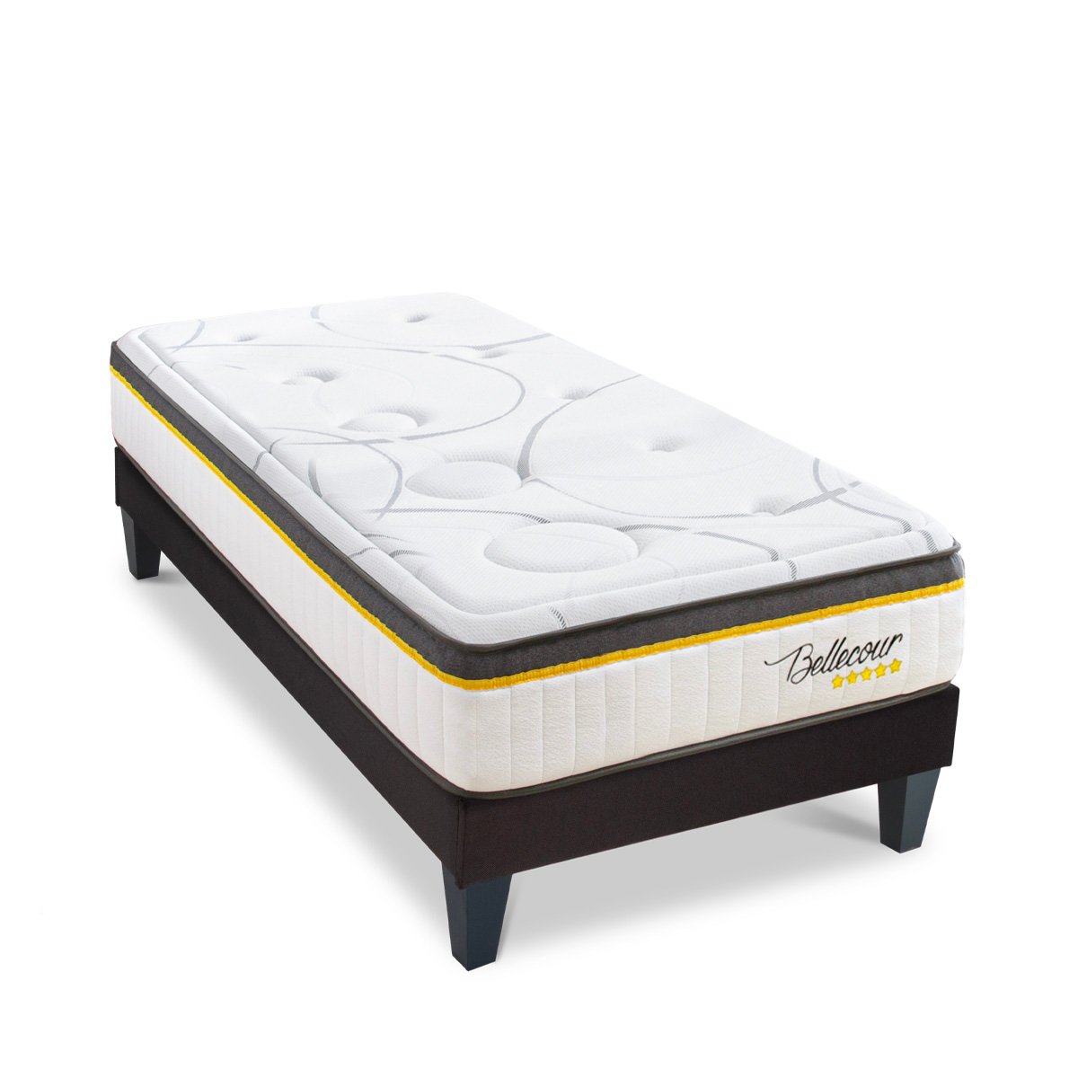 BELLECOUR LITERIE Ensemble Bellecour 3.0 140x190 cm Matelas Ressorts ensachés + Sommier Bois blanc, BELLECOUR