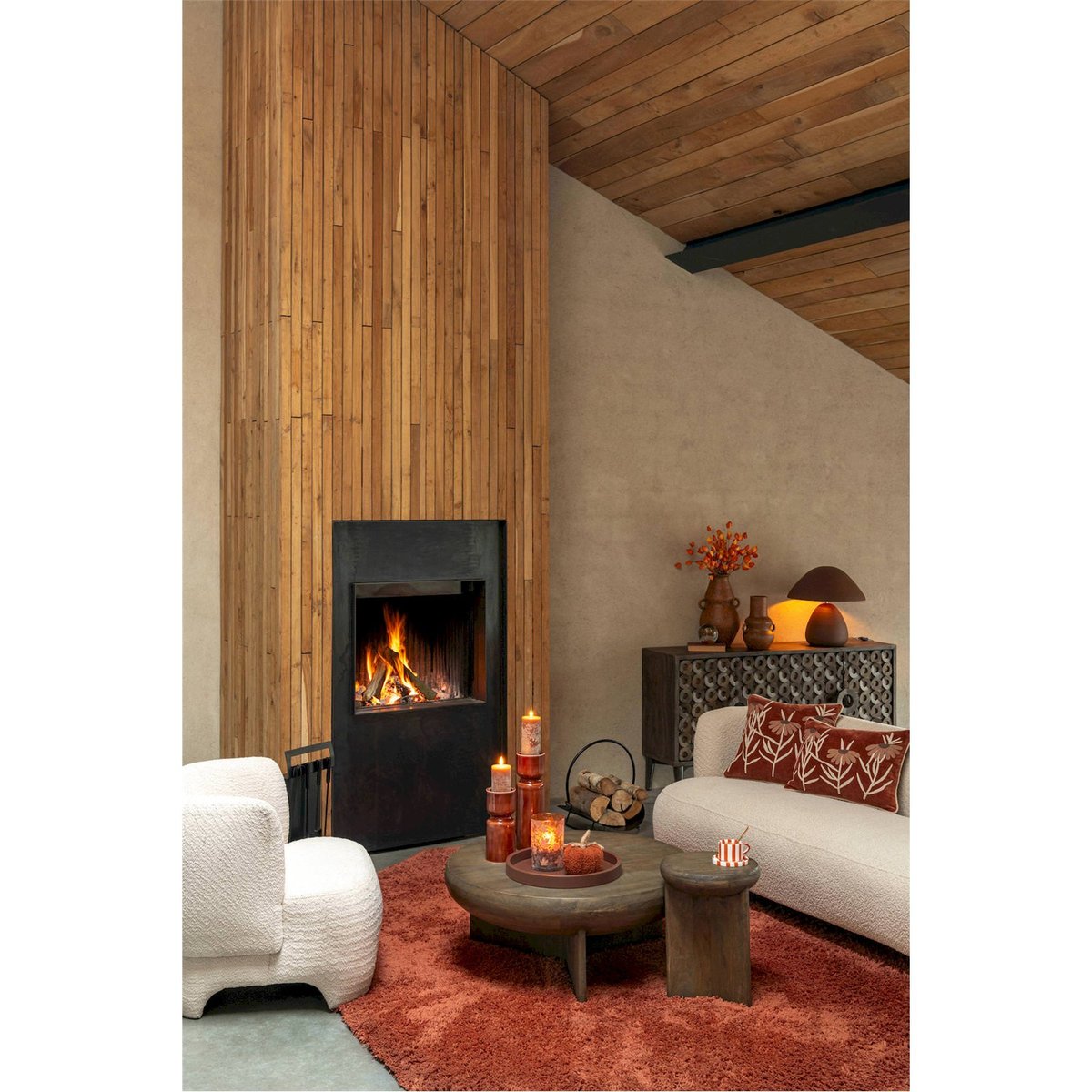 Tabouret rond en bois de manguier marron foncé, RECOLLECTION