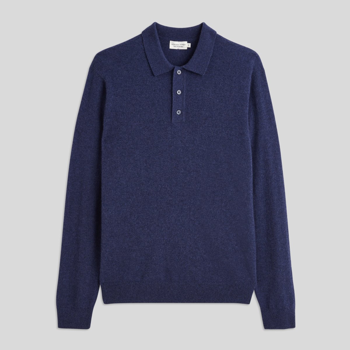 Pull col polo en cachemire denim melange, MONOPRIX