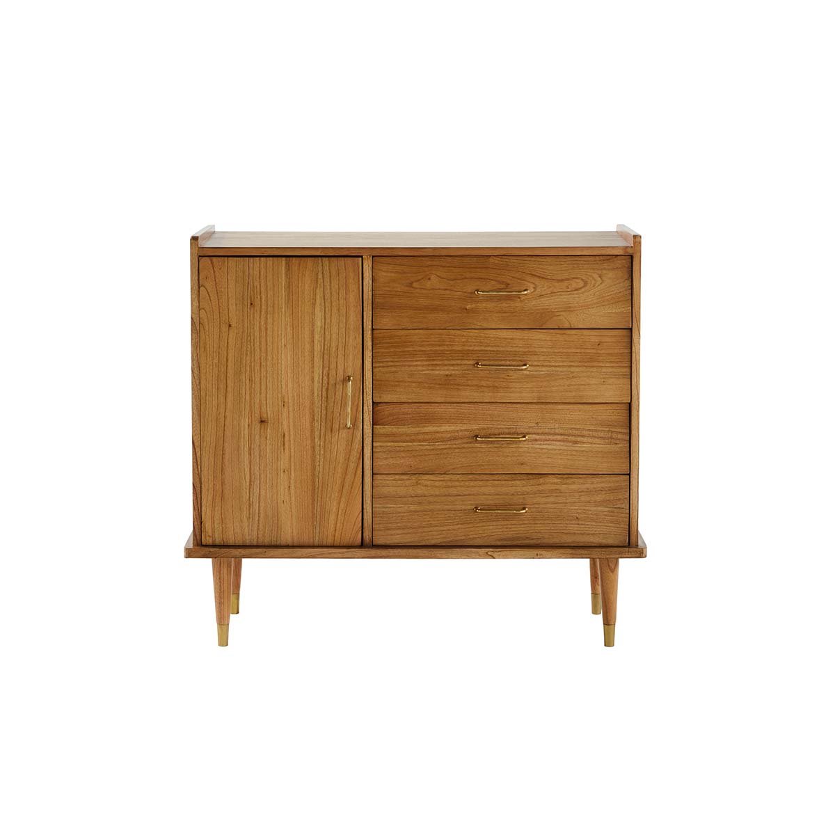 Buffet en bois massif 1 porte et 4 tiroirs PIA naturel, BERAH GETAH
