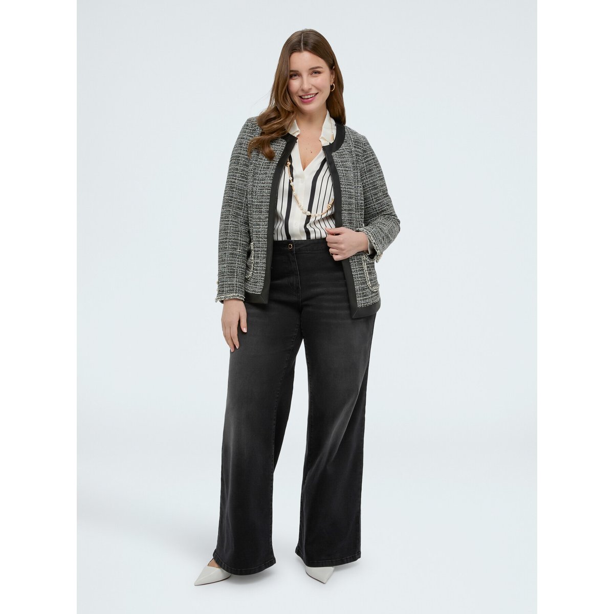 Chemise à rayures avec col en V blanc, FIORELLA RUBINO