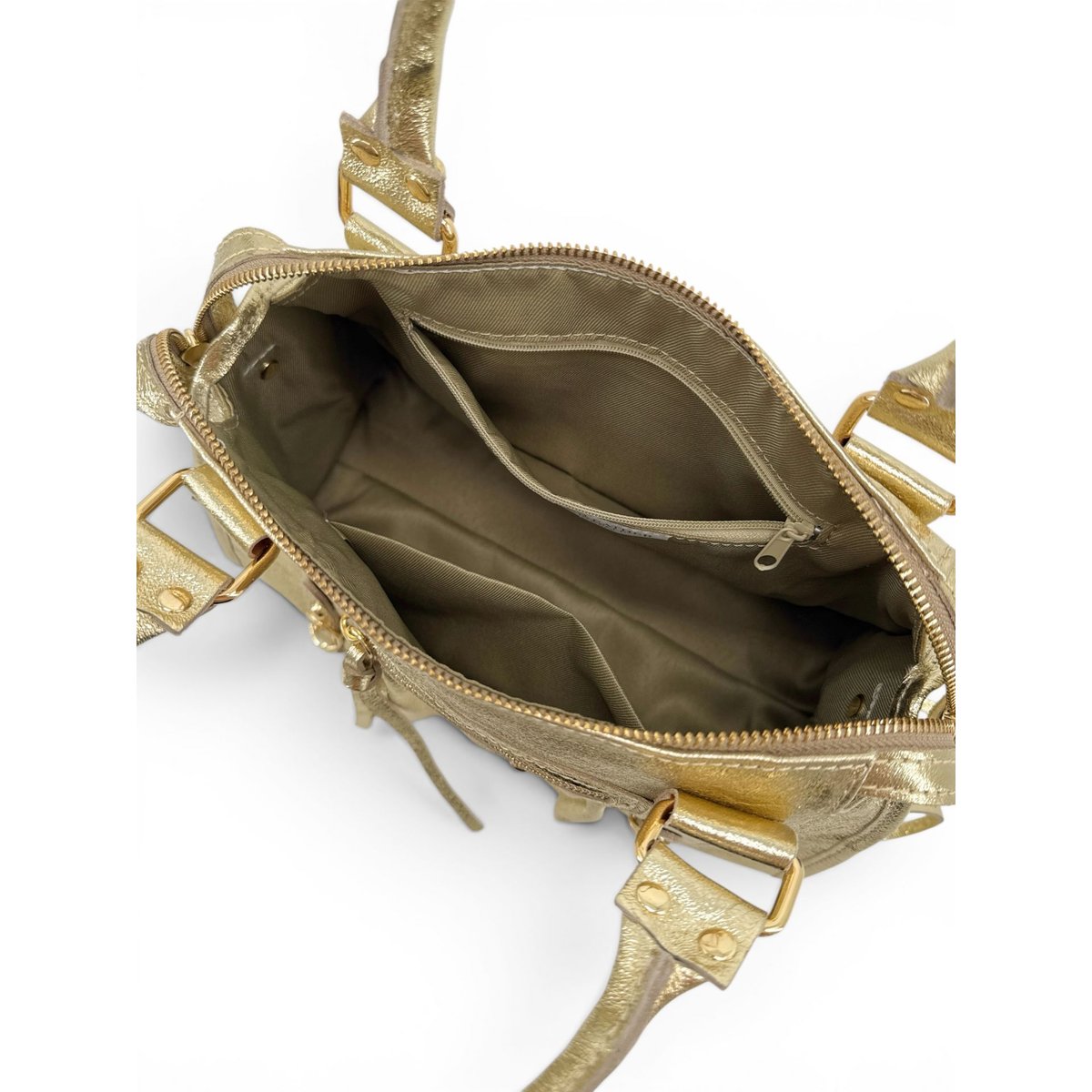 Sac à main en cuir italien brossé SANDSTORM GOLD (petit modèle) or pâle, OH MY BAG