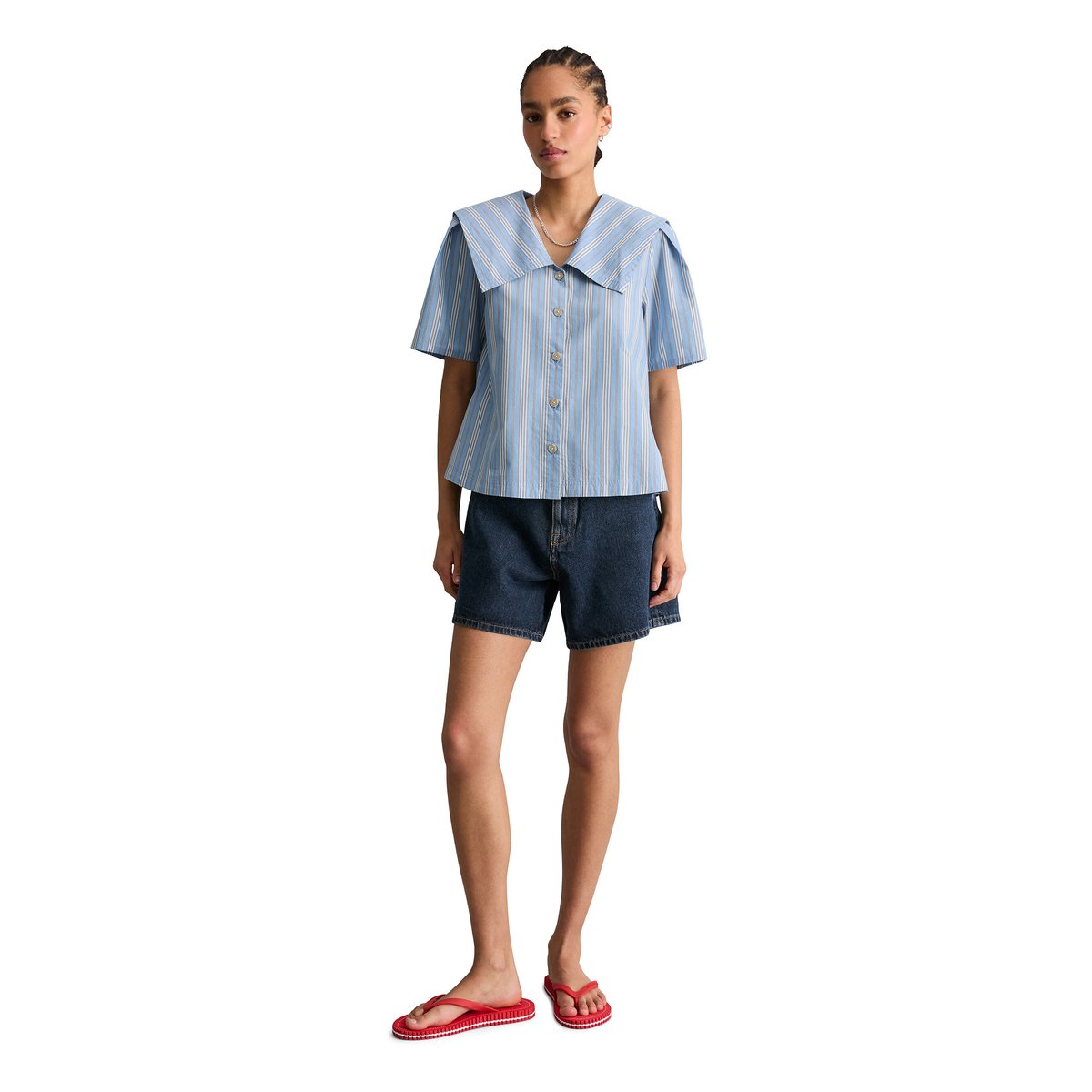 Blouse de marin rayée relaxed en popeline Papertouch bleu, MARC O’POLO DENIM