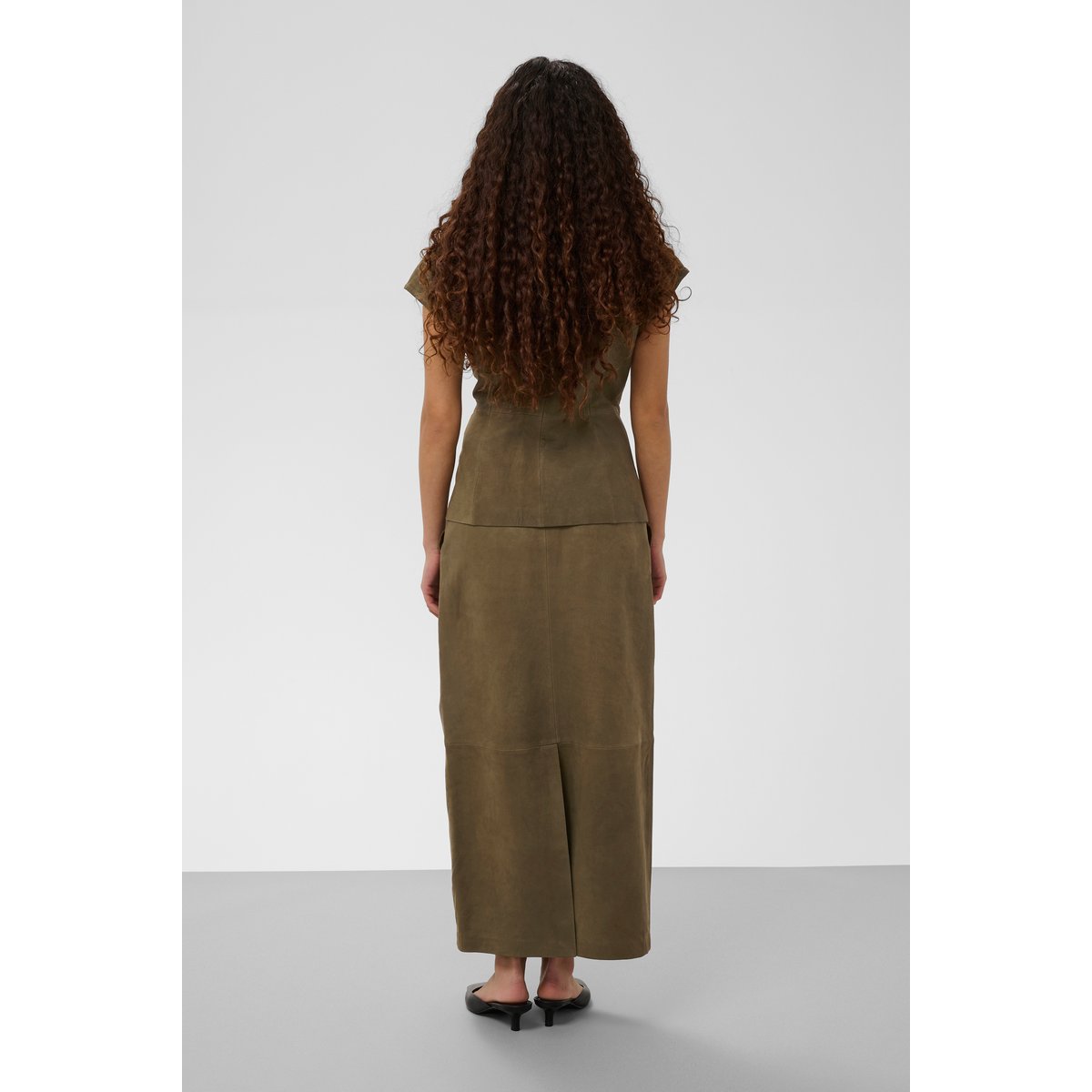 Jupe en cuir vert beech, SOAKED IN LUXURY