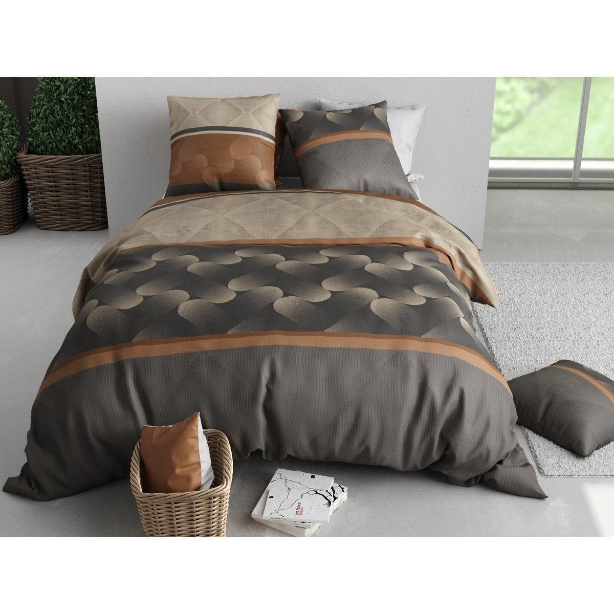 Housse couette + taie Jespa marron, EDEN