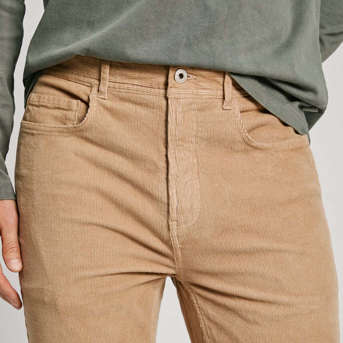 Pantalon 5 Poches En Velours Côtelé beige béton, PEPE JEANS