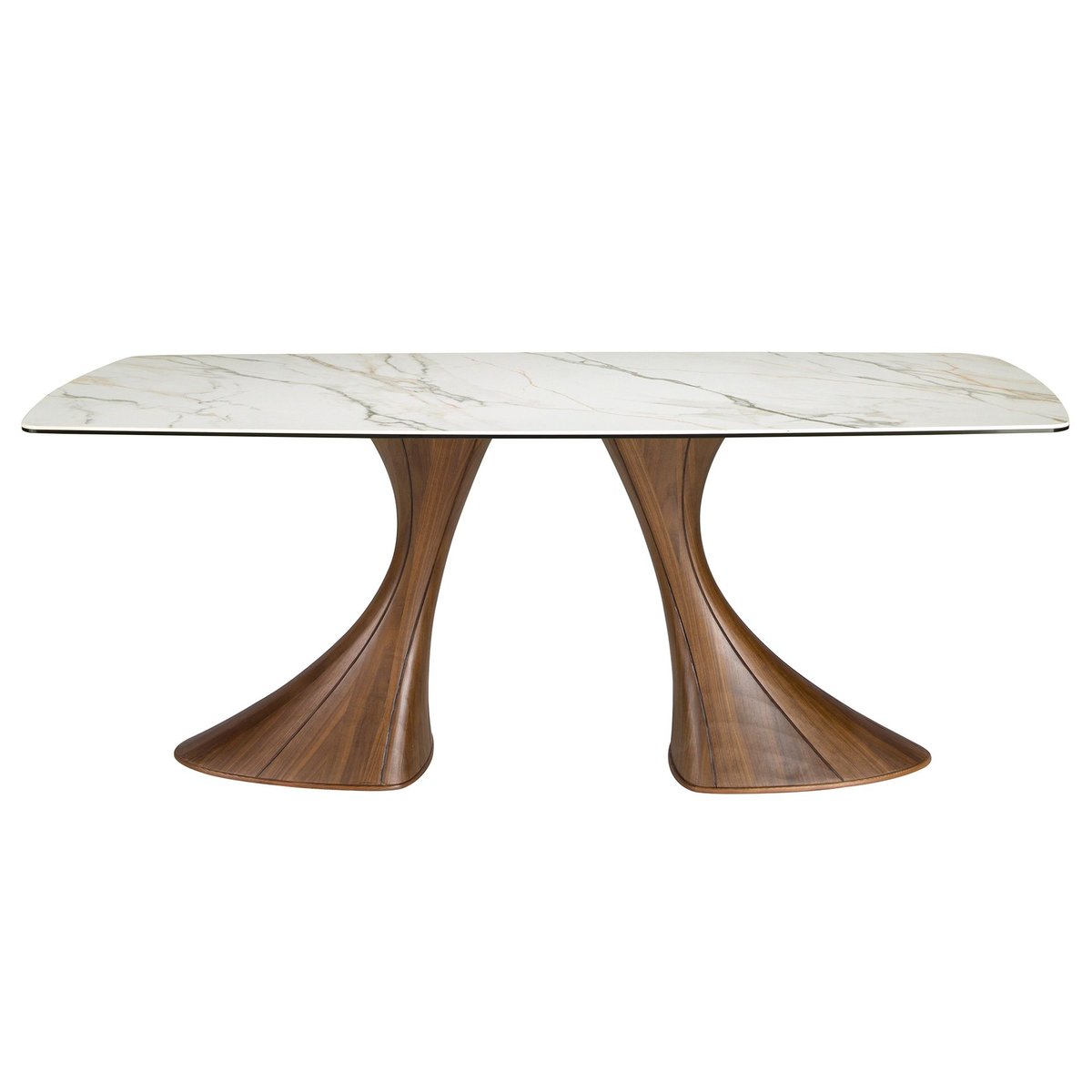 Table de salle à manger ovale en forme de tonneau, marbre en porcelaine et noyer white | walnut, ANGEL CERDA