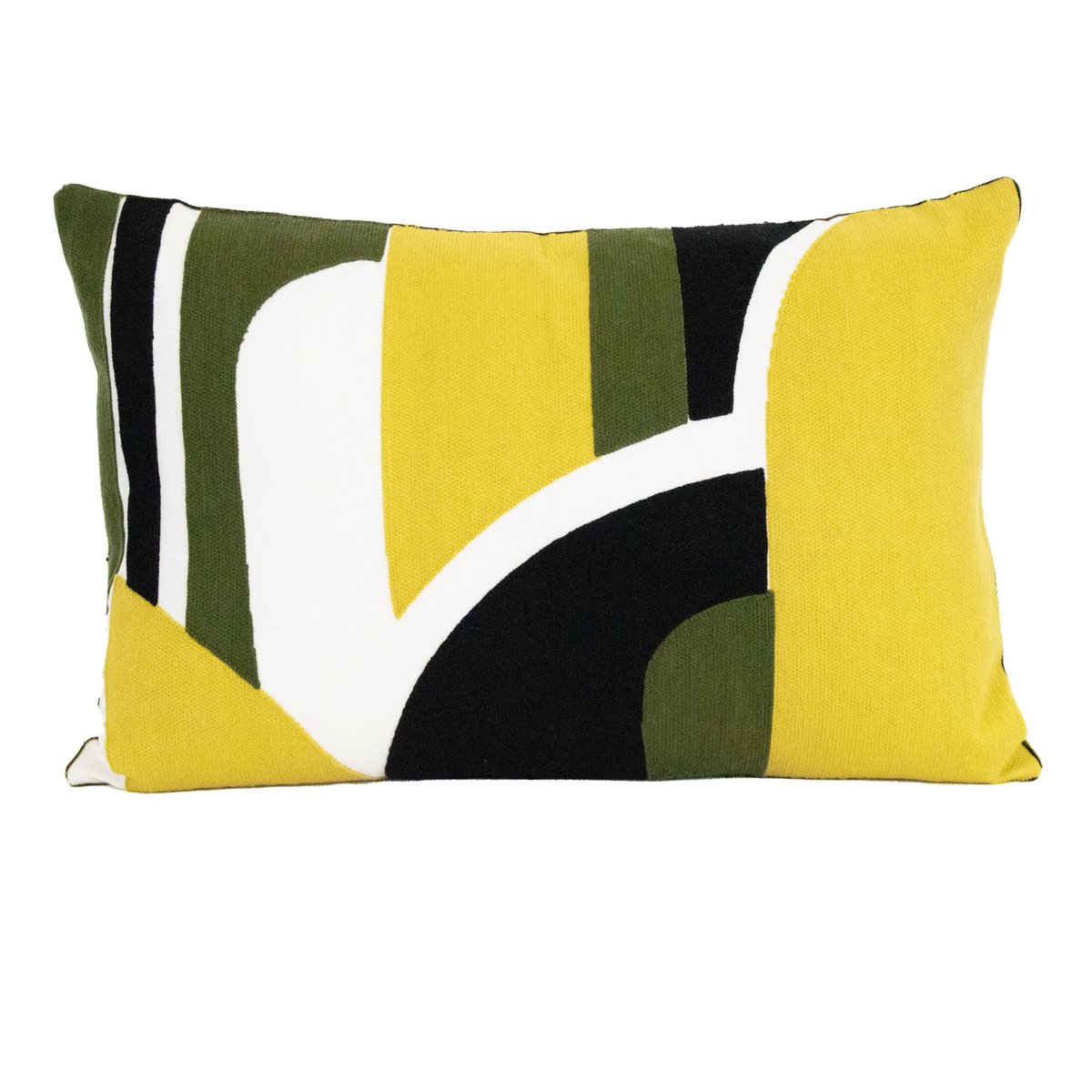 Coussin brodé en relief motif abstrait vert, SUD ETOFFE