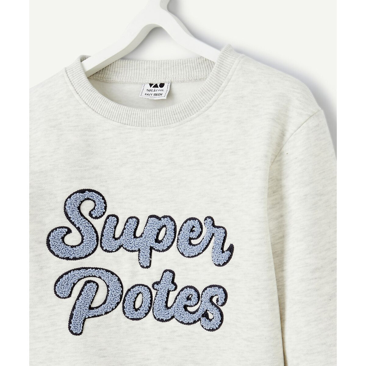 Slogan Pattern Sweatshirt in Cotton Mix with Crew Neck ivory, TAPE A L'OEIL