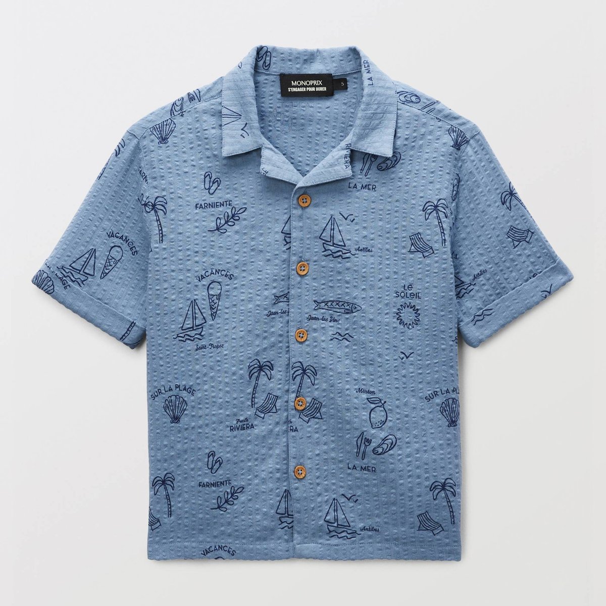Chemise manches courtes imprimée en seersucker en coton BIO GOTS tornade, MONOPRIX