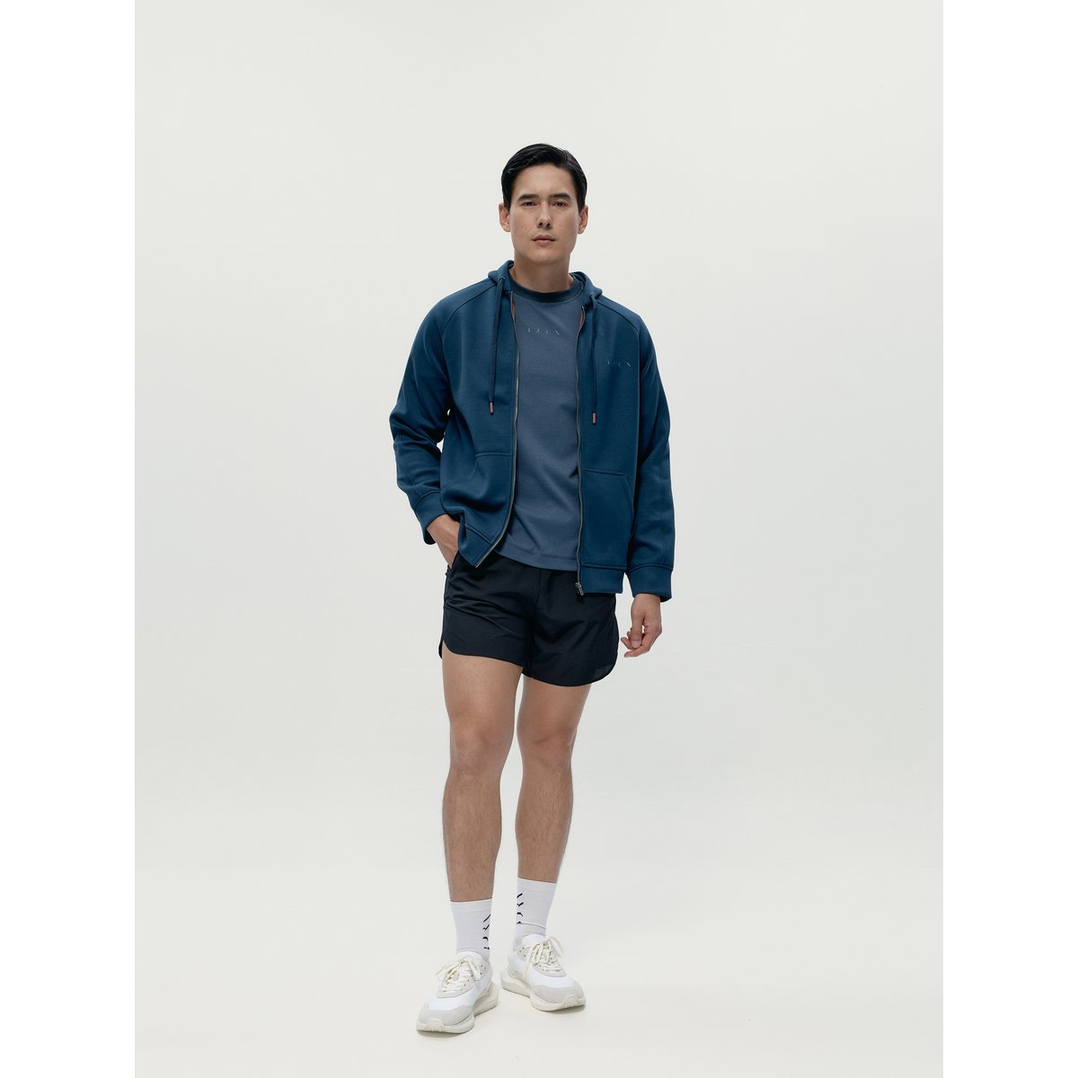 Sweat de sport homme Nam À capuche avec fermeture éclair bleu marine profond, BORN