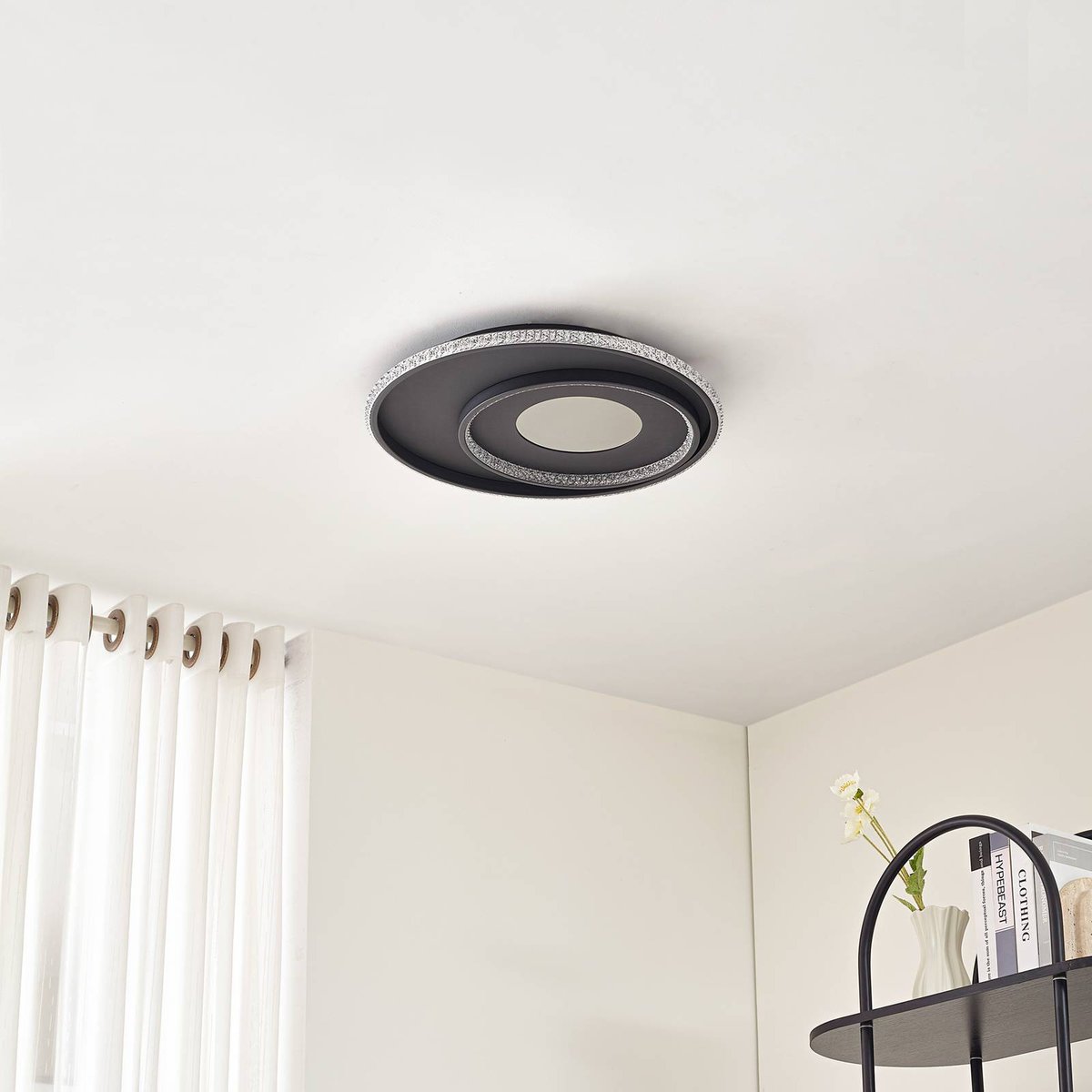 Plafonnier en métal moderneLED, Inessa noir, blanc, LINDBY