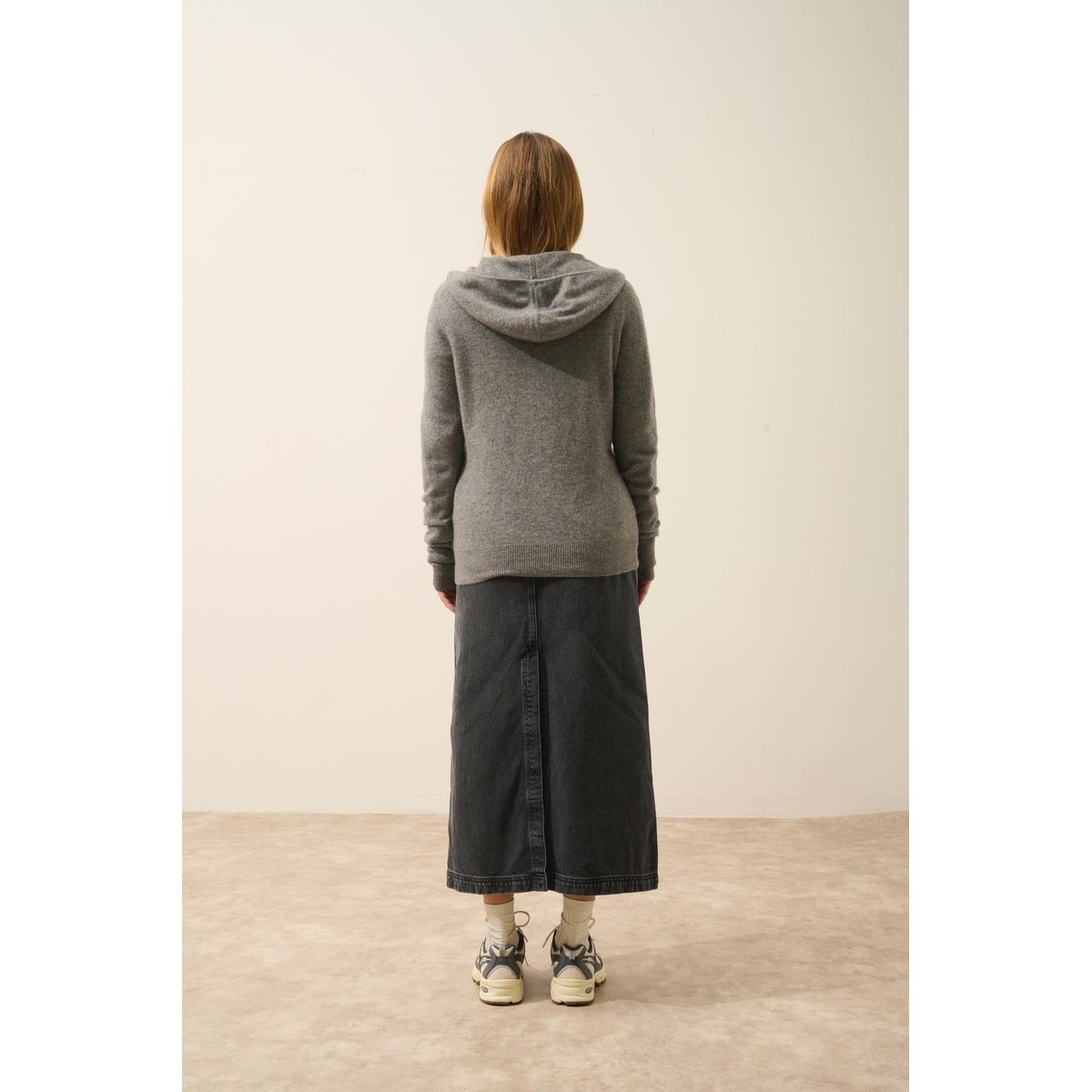 Gilet Zippé Capuche Flanelle Chiné Debbie gris chiné, JUST CASHMERE