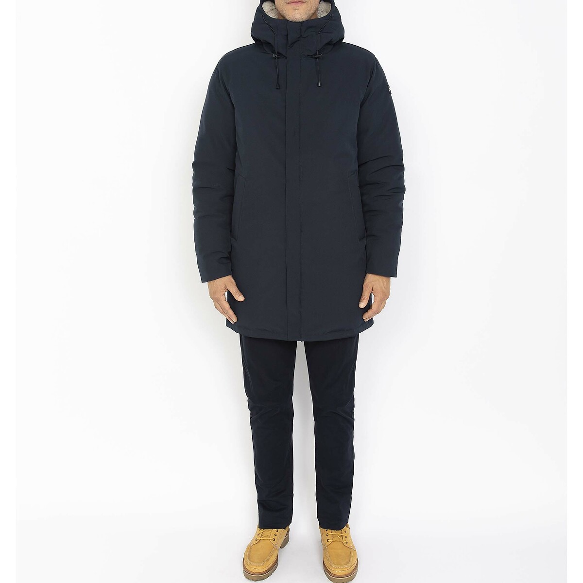 Eljin coat with padded lining and sherpa hood navy blue, SCHOTT