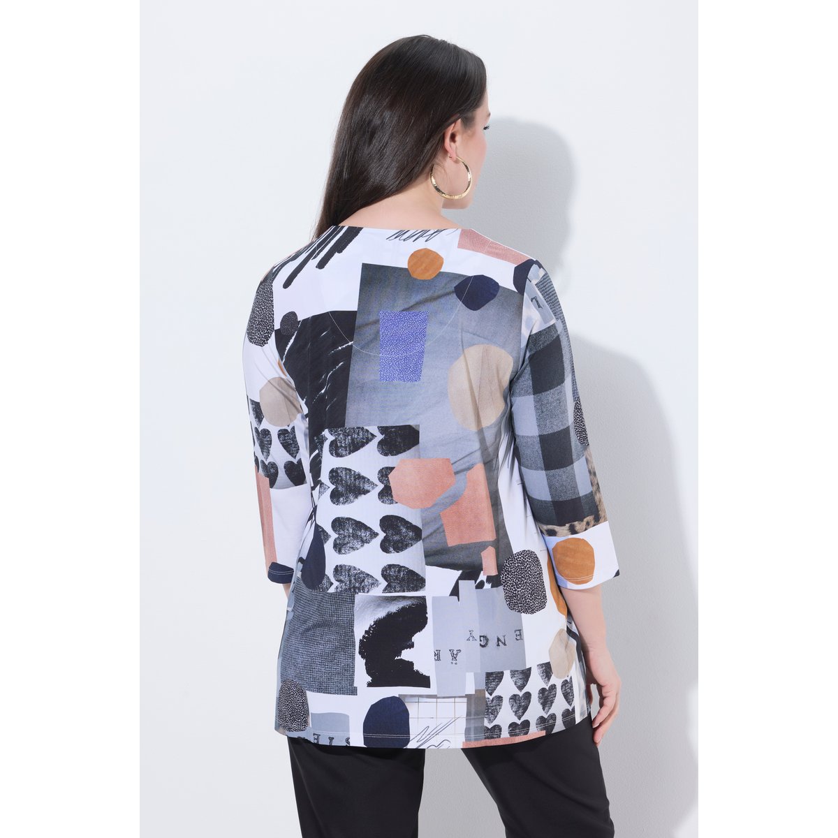 T-shirt au tombé fluide, motif cœurs blanc neige, ULLA POPKEN