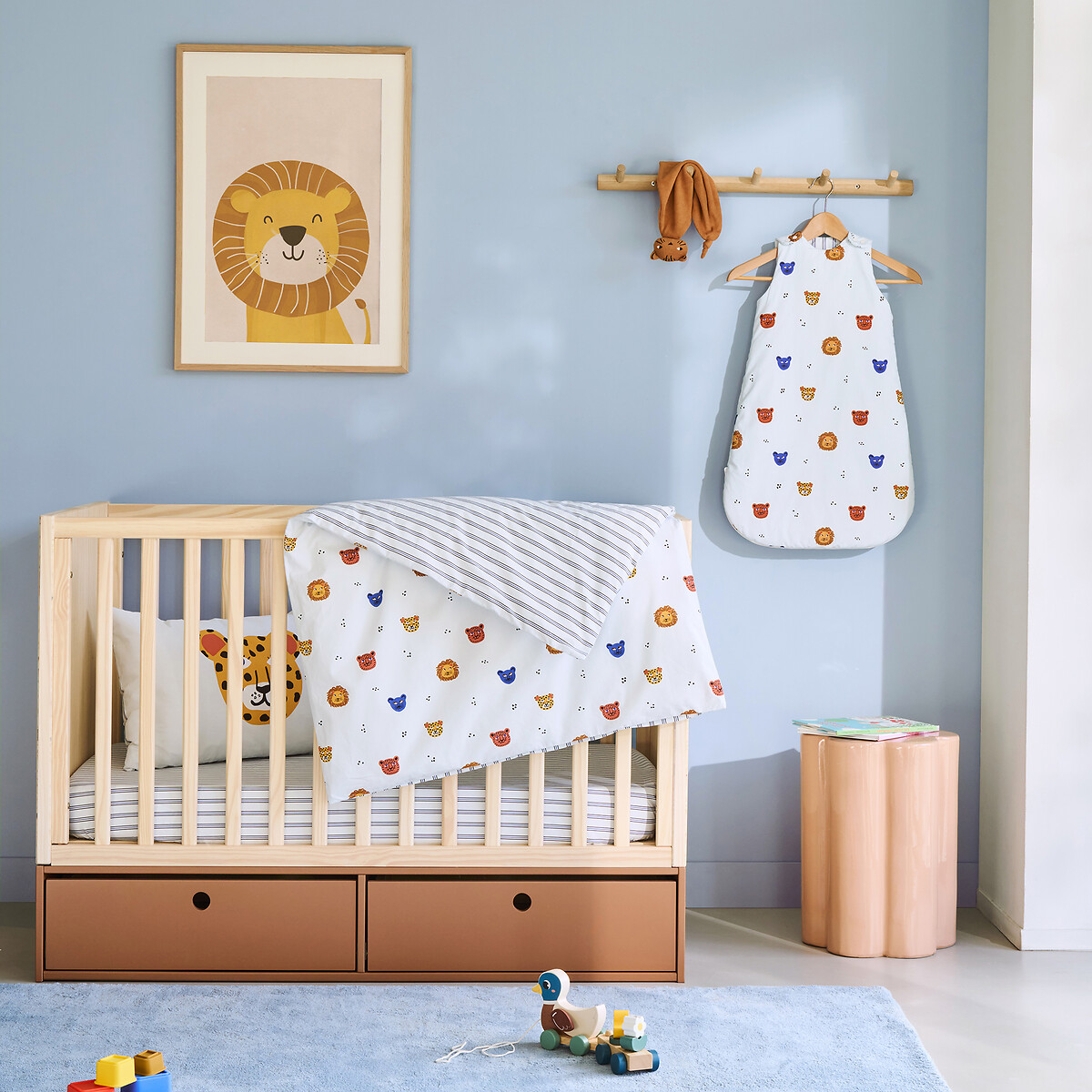 Petite Savane Animal Print Cotton Percale Baby's Fitted Sheet with 17cm Flap animal print, LA REDOUTE INTERIEURS