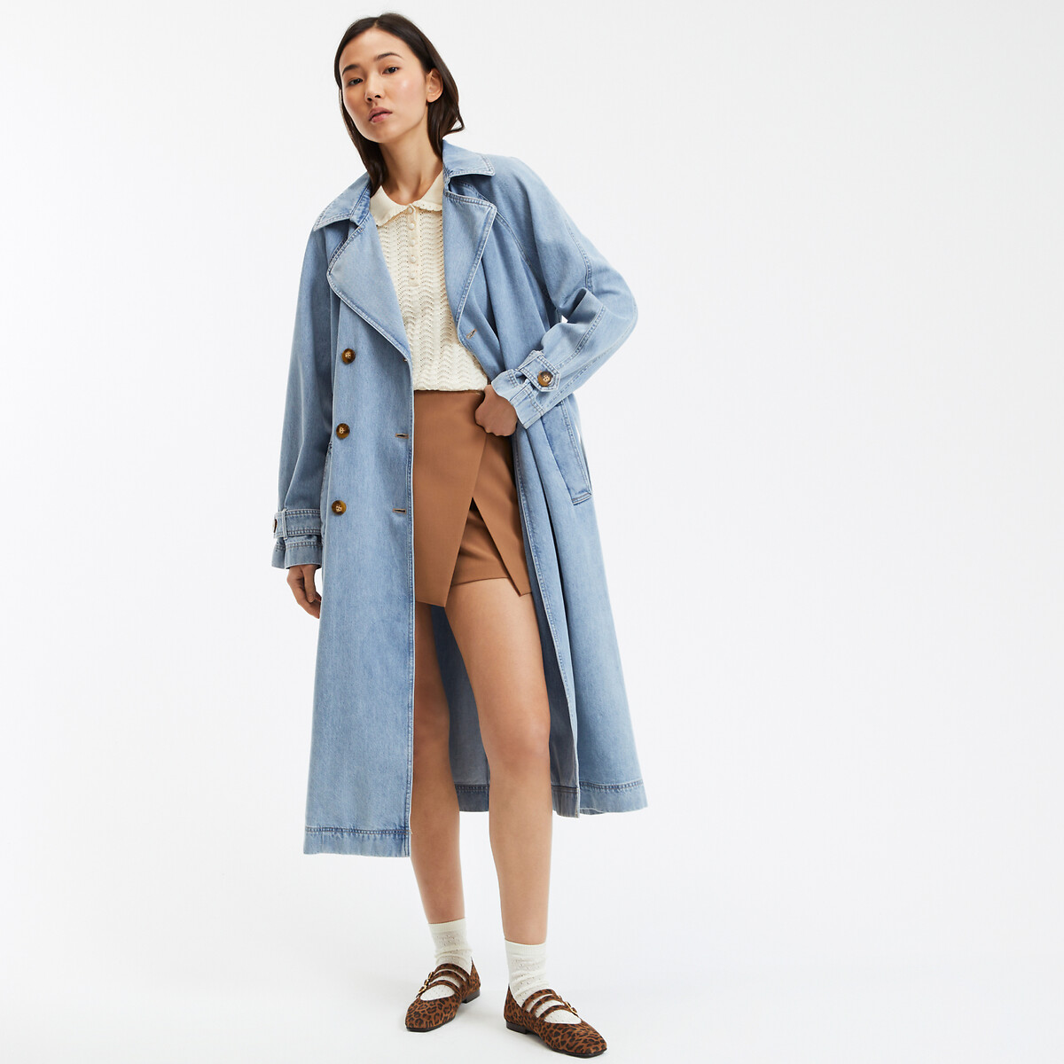 Soft Denim Trench Coat with Button Fastening bleached, LA REDOUTE COLLECTIONS