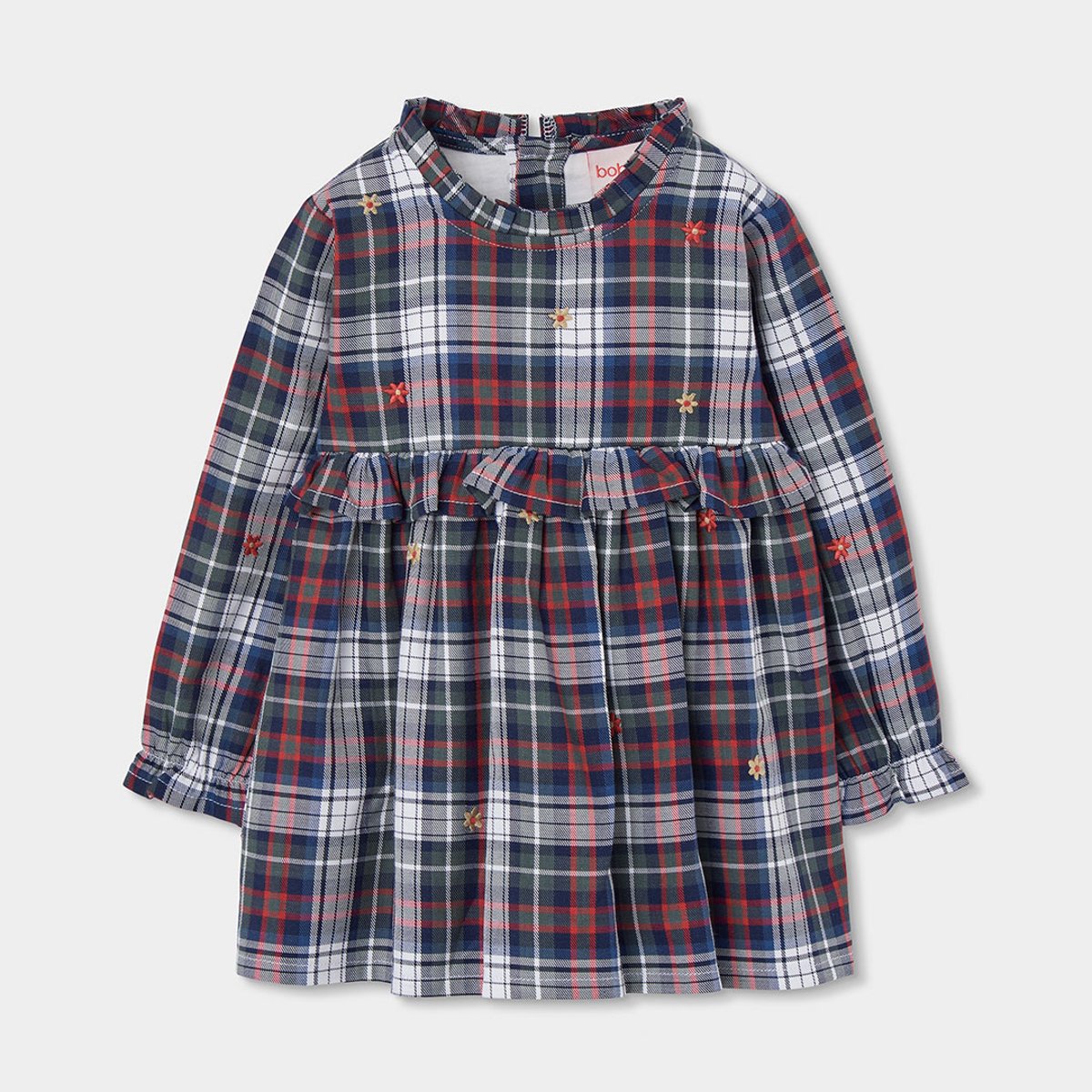 Robe fille à carreaux brodée fleurs multicolore, BOBOLI