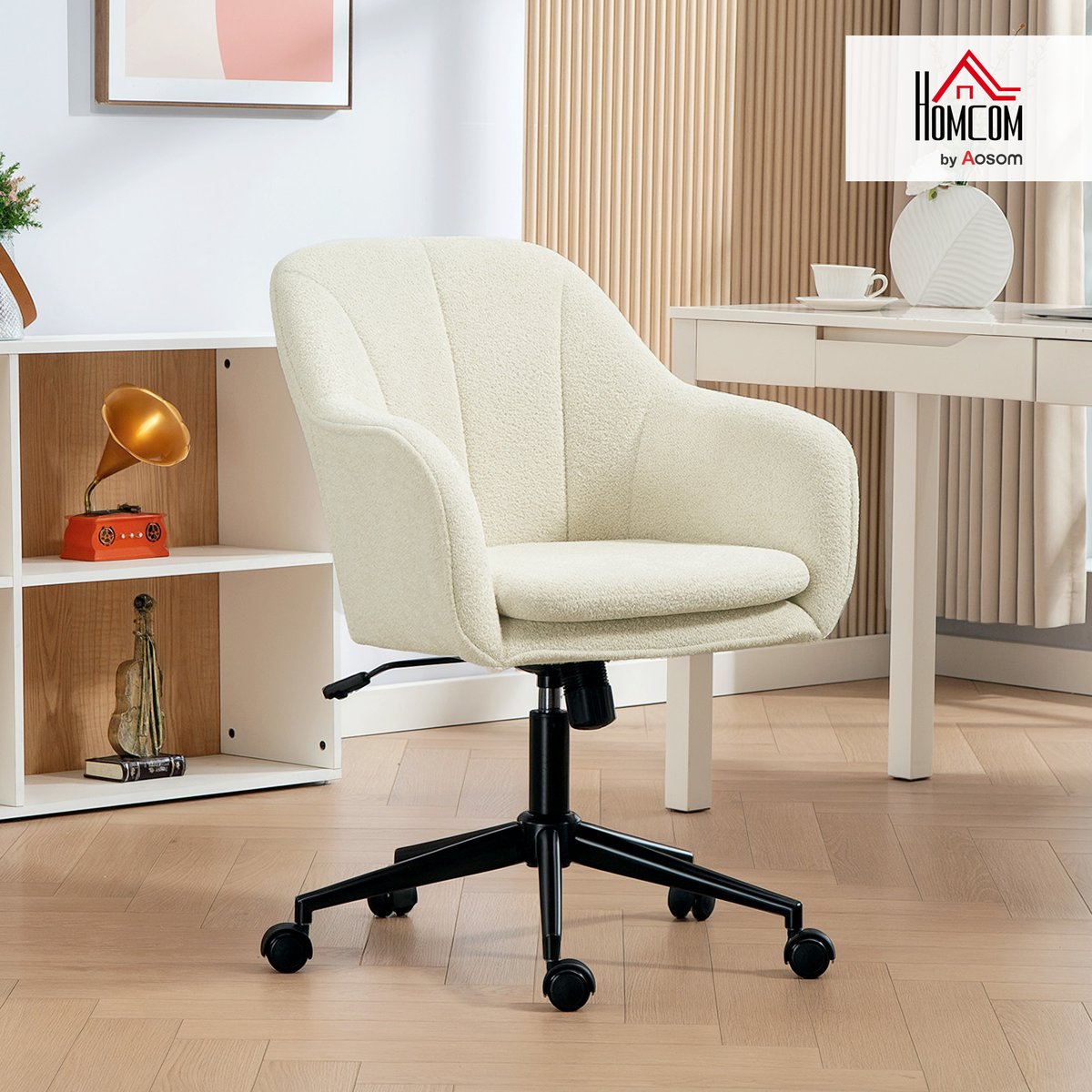 Chaise de bureau Flanelle neige (100 % beige, HOMCOM