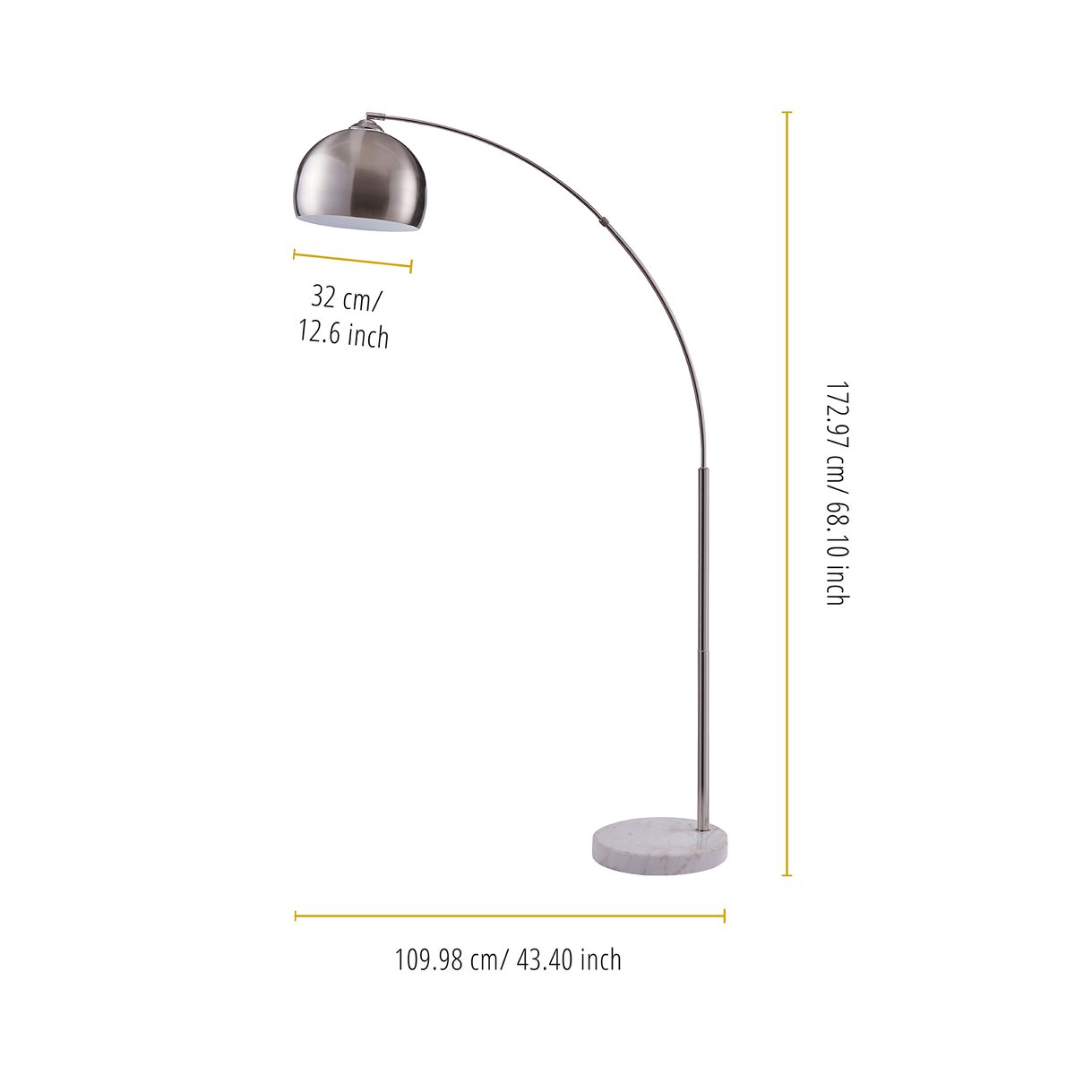 Lampadaire Intérieur Arc Métal avec base marbre, ARQUER gris, TEAMSON HOME