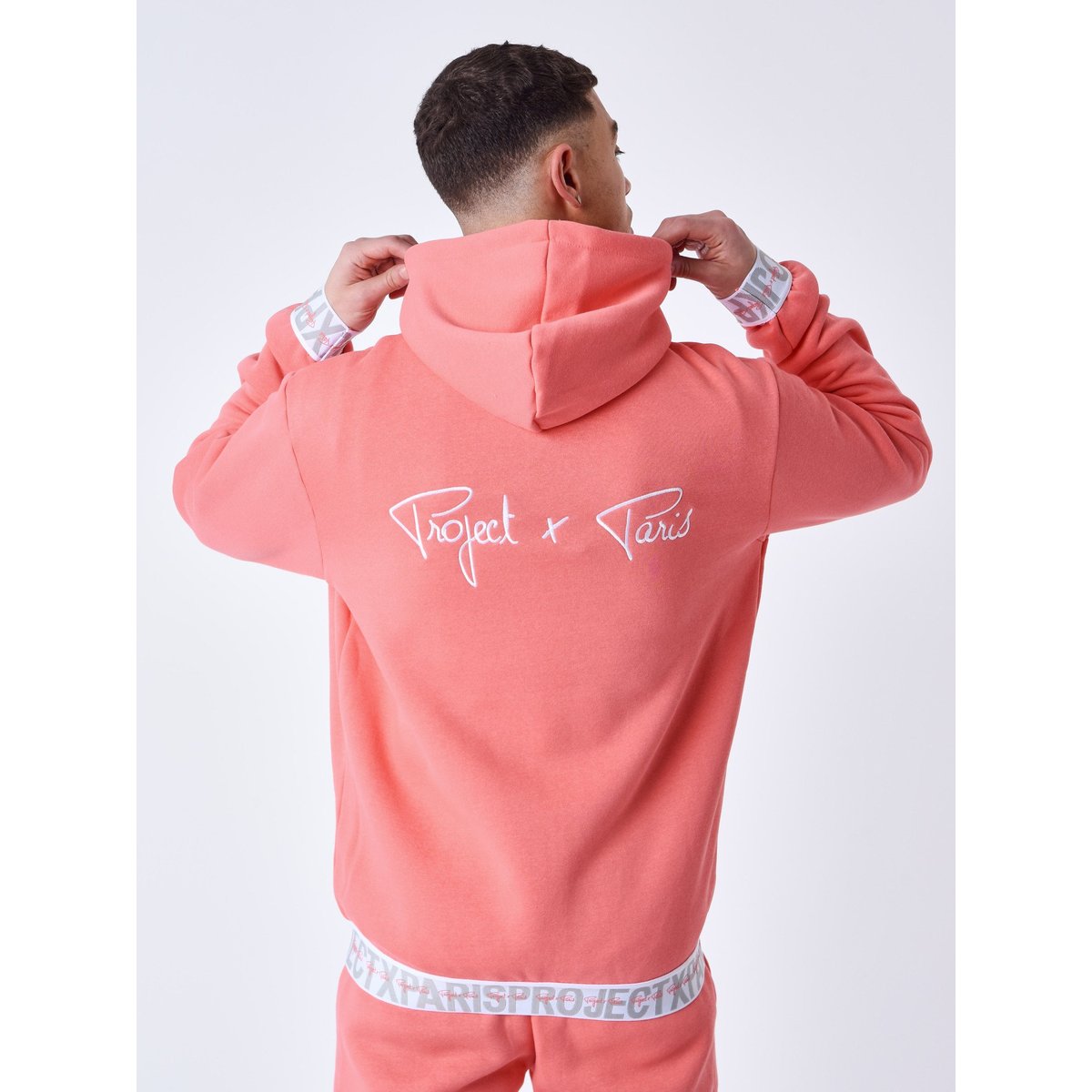 Sweat à Capuche zippé Bande élastique logotée rose corail, PROJECT X
