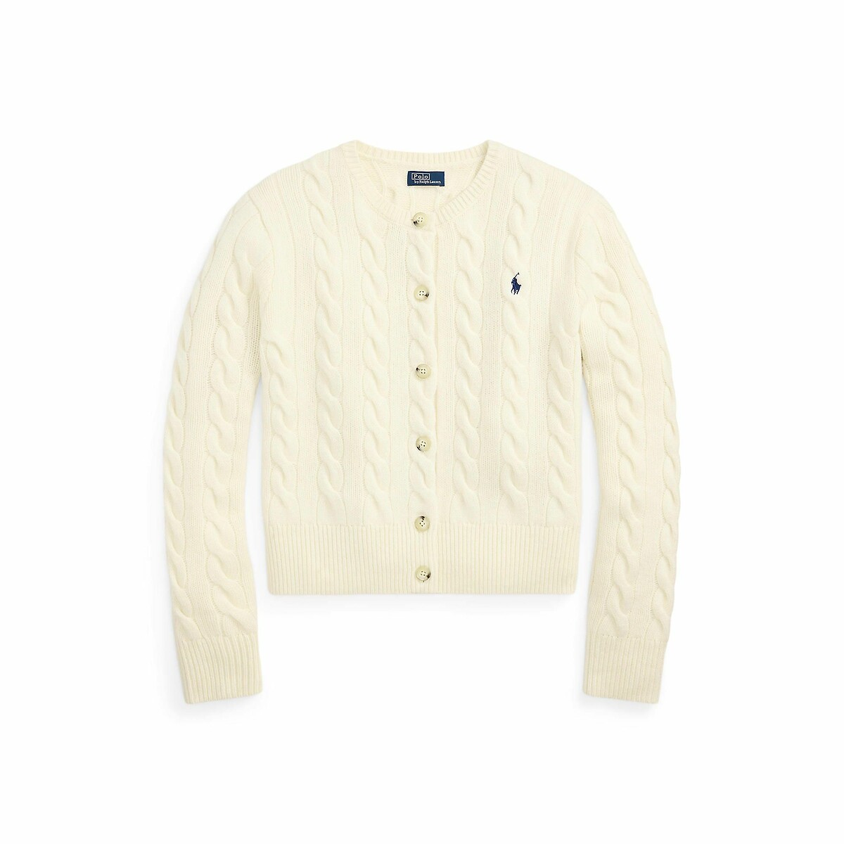 Cardigan en maille torsadée, 80% laine 20% cachemire crème, POLO RALPH LAUREN